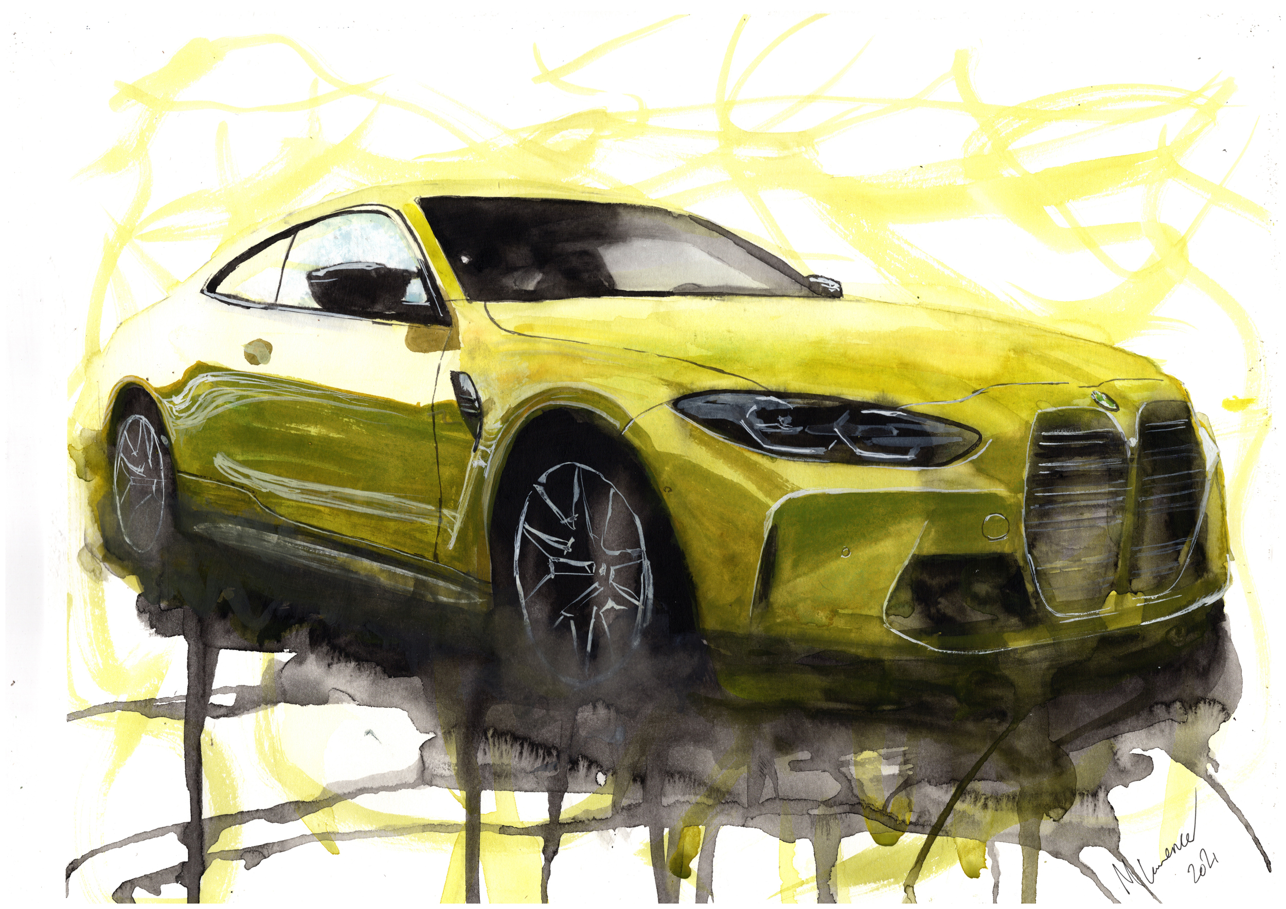 BMW M4 Print. BMW M4 Poster. Gifts For Him. Hand Painted Art. birthday gift