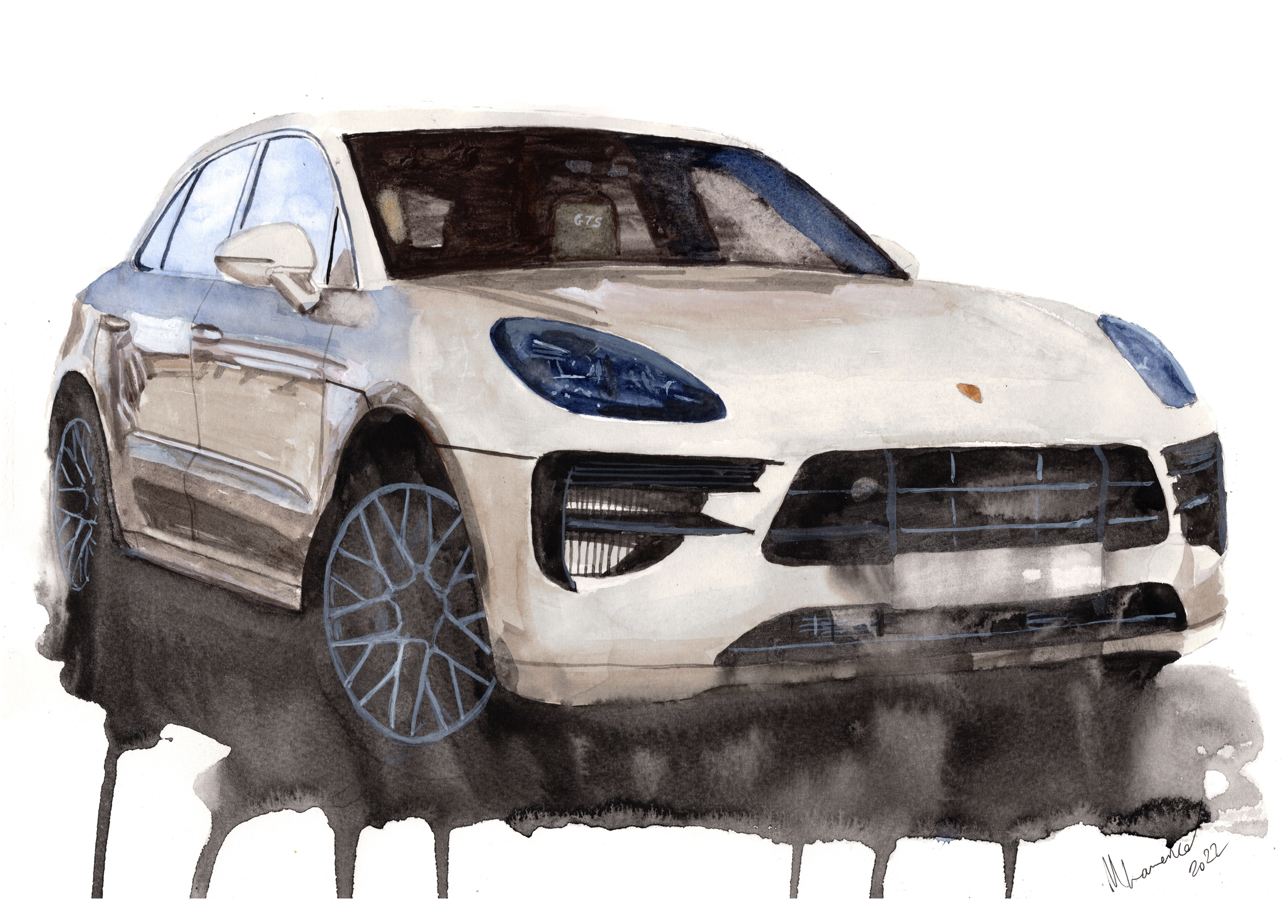 Porsche Macan Print. Porsche Macan Poster. Gifts For Him. Hand Painted Art. birthday gift