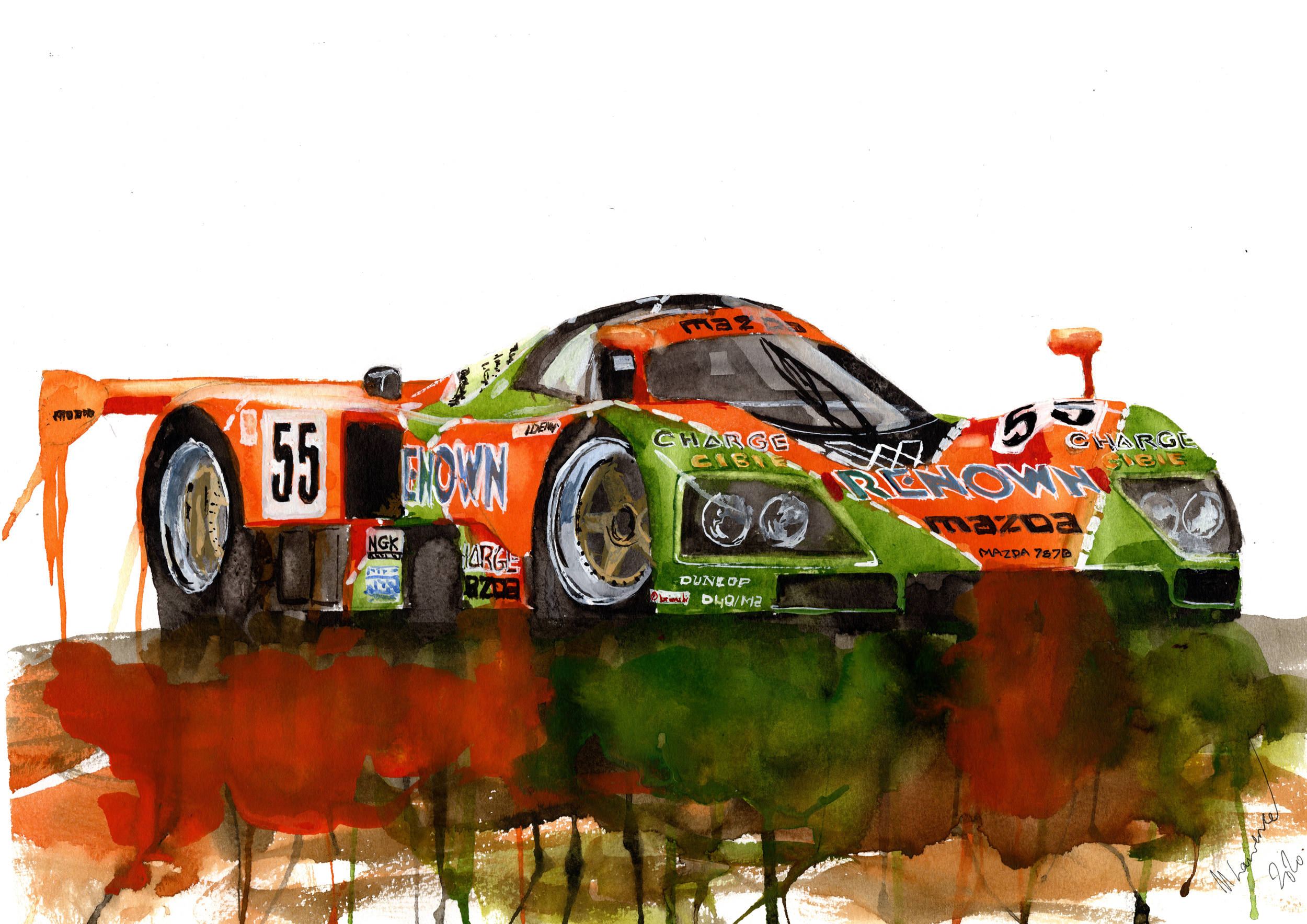 Mazda 787b Print. Mazda 787b Poster. Gifts For Him. Hand Painted Art. birthday gift