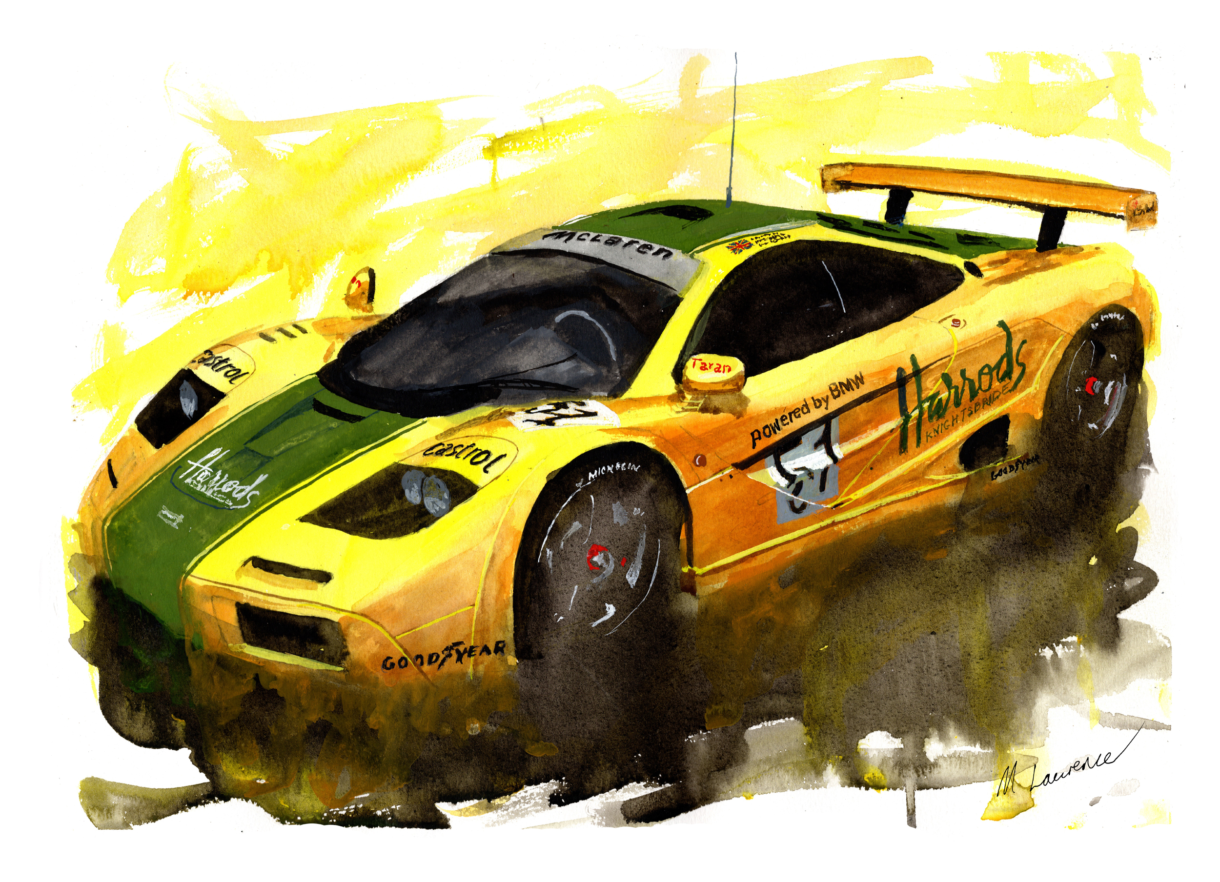 Mclaren GTR le Mans Print. Mclaren GTR le Mans Poster. Gifts For Him. Hand Painted Art. birthday gift