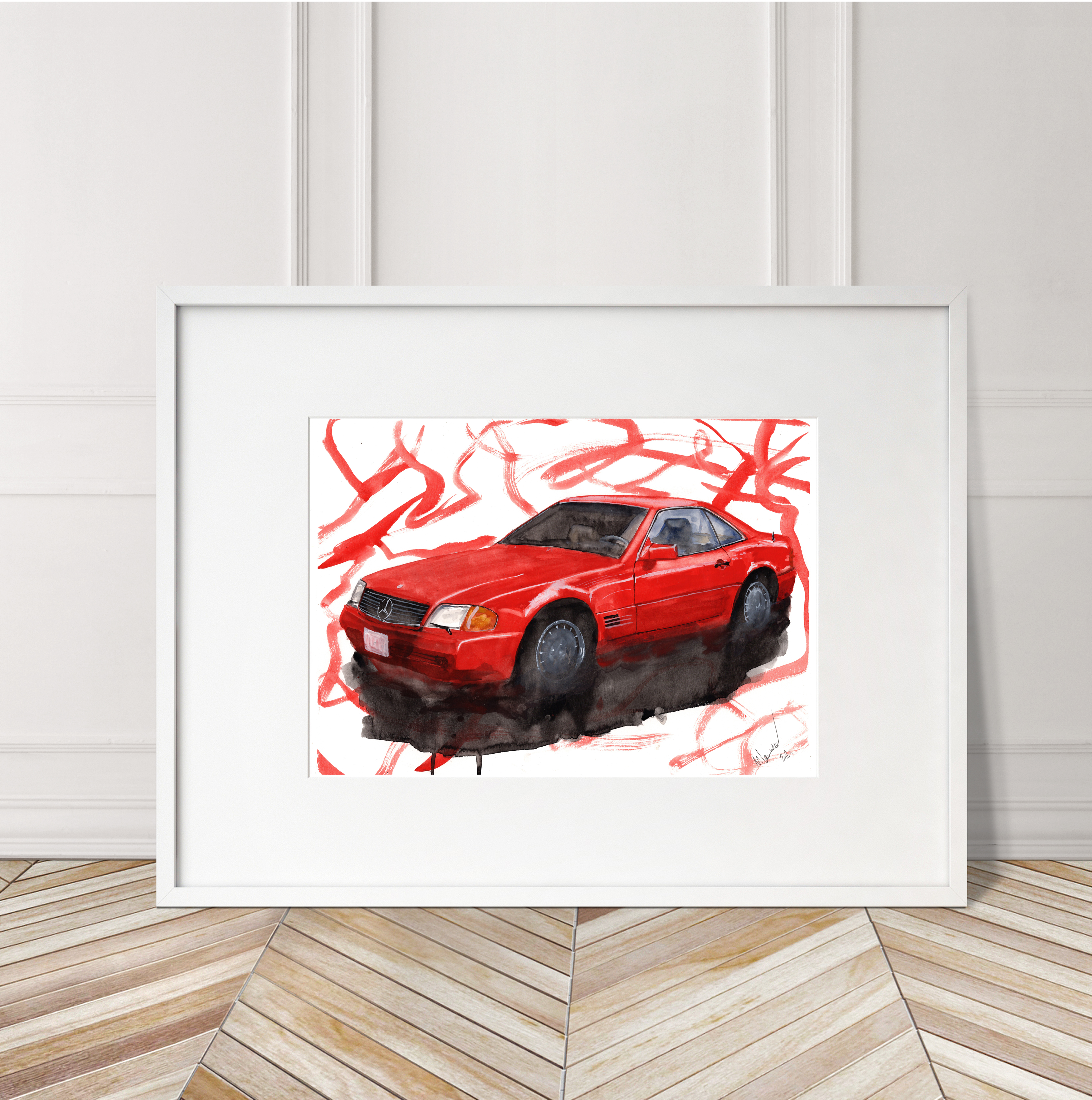 Mercedes SL500 Print. Mercedes SL500 Poster. Gifts For Him. Hand Painted Art. birthday gift