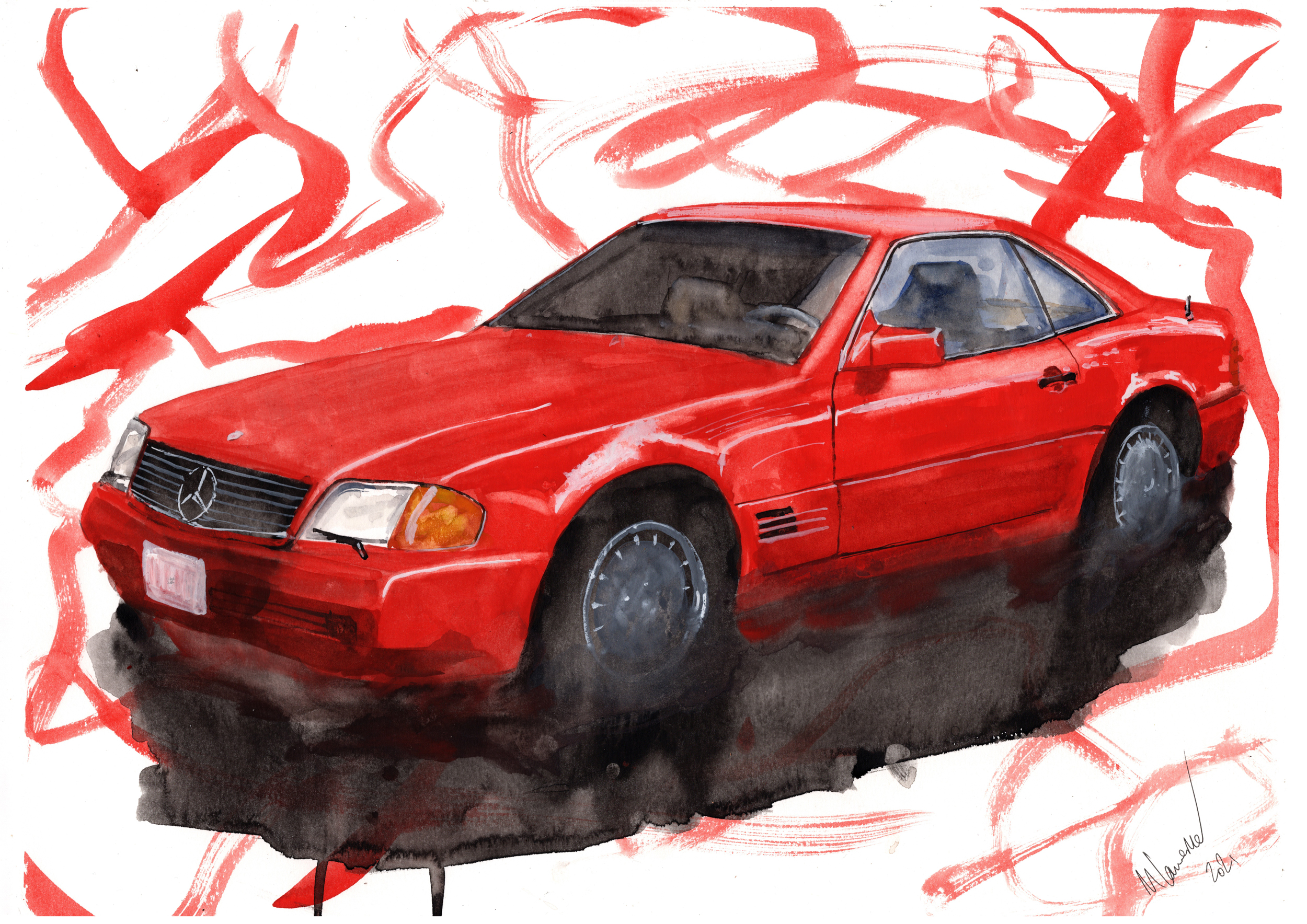 Mercedes SL500 Print. Mercedes SL500 Poster. Gifts For Him. Hand Painted Art. birthday gift
