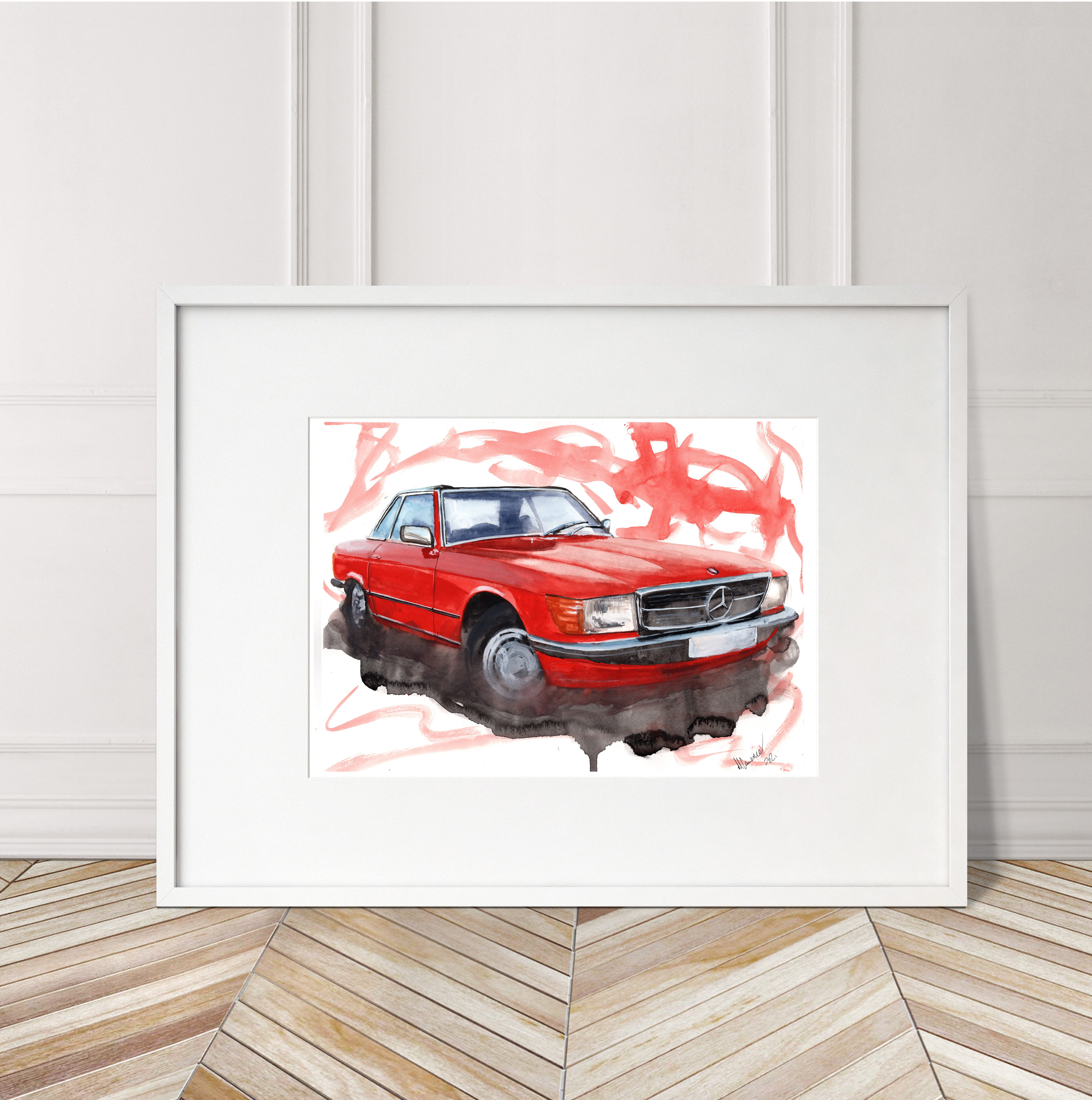 Mercedes SL Print. Mercedes SL Poster. Gifts For Him. Hand Painted Art. birthday gift