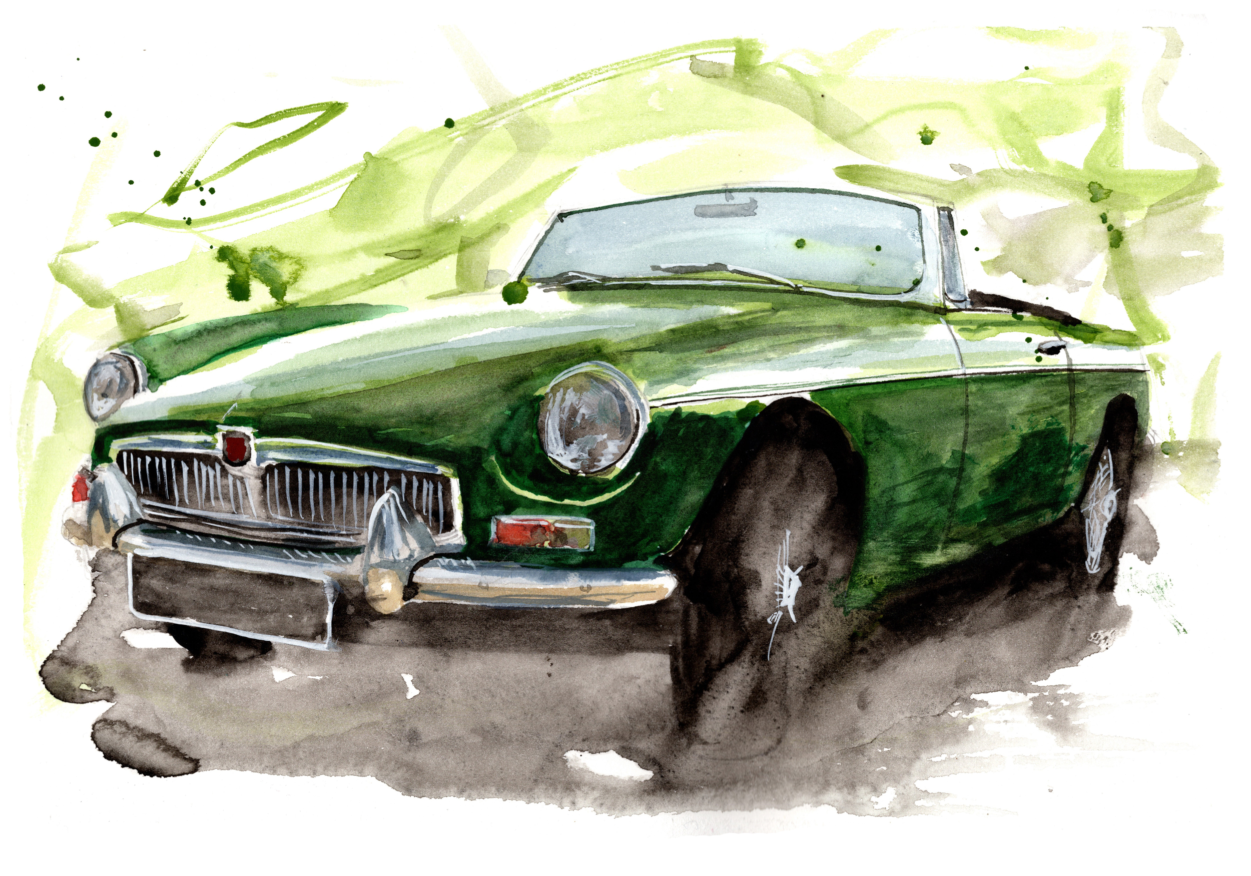 MGB Print. MGB Poster. Gifts For Him. Hand Painted Art. birthday gift