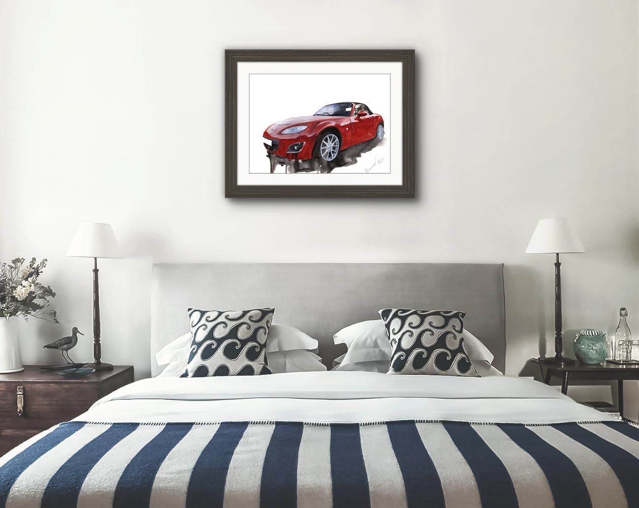 Mazda Miata MX5 Print. Mazda Miata MX5 Poster. Gifts For Him. Hand Painted Art. birthday gift