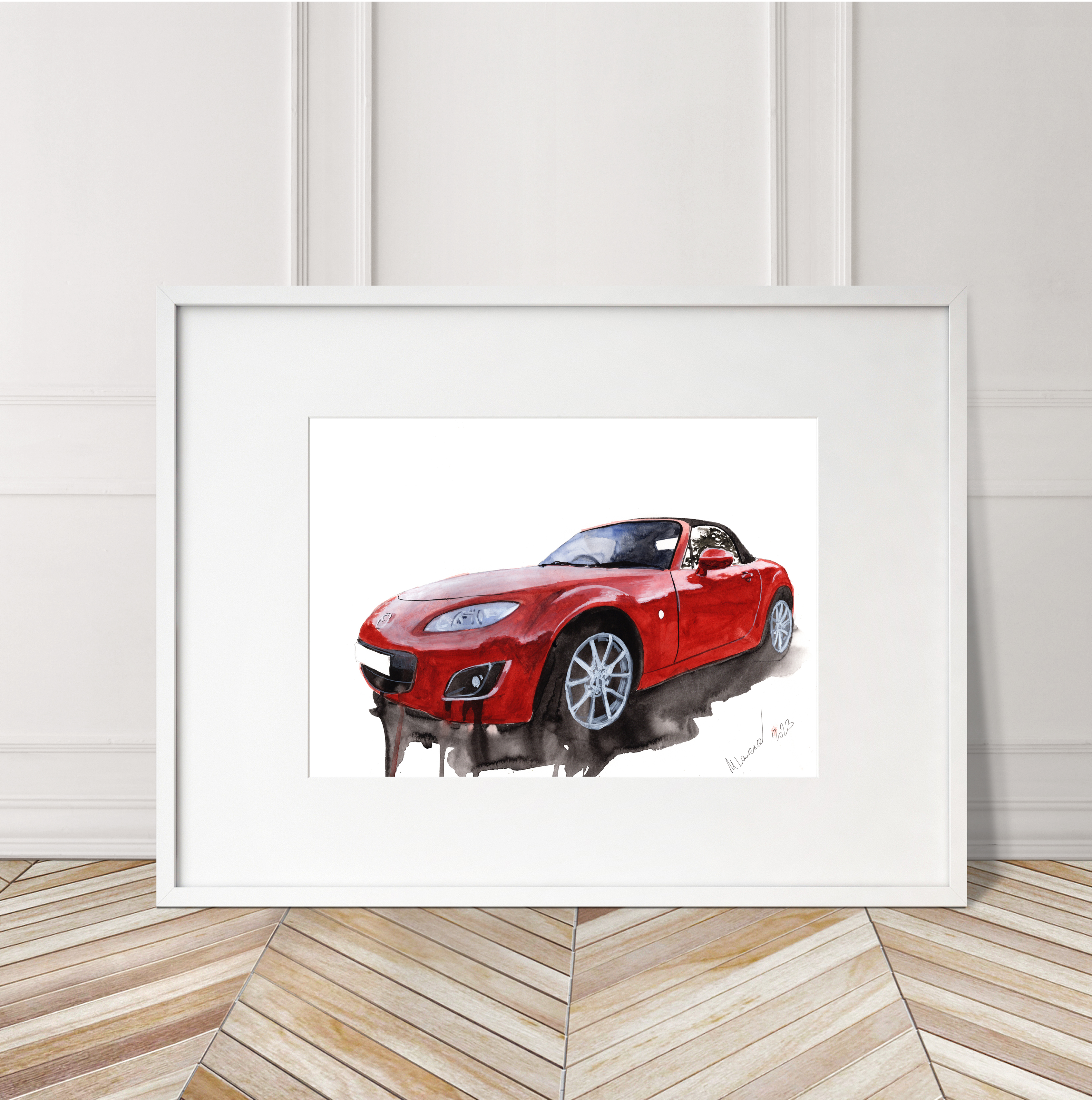 Mazda Miata MX5 Print. Mazda Miata MX5 Poster. Gifts For Him. Hand Painted Art. birthday gift
