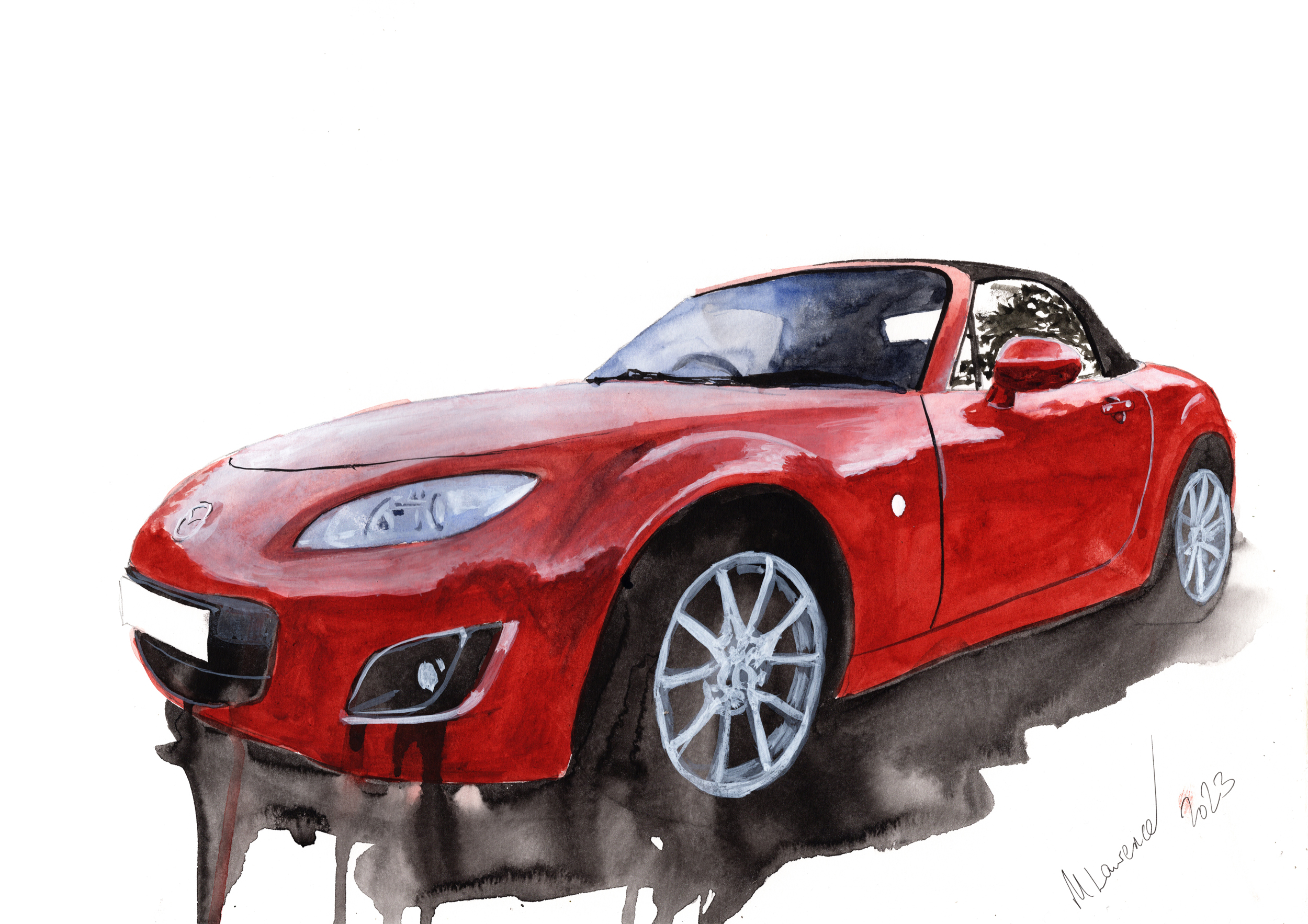 Mazda Miata MX5 Print. Mazda Miata MX5 Poster. Gifts For Him. Hand Painted Art. birthday gift