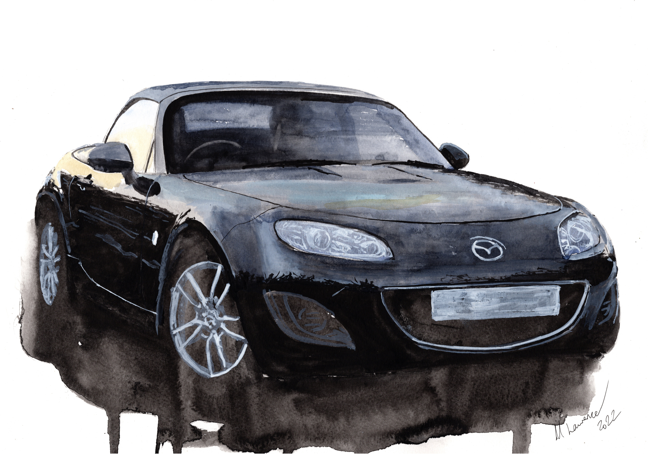 Mazda Miata MX5 Print. Mazda Miata MX5 Poster. Gifts For Him. Hand Painted Art. birthday gift