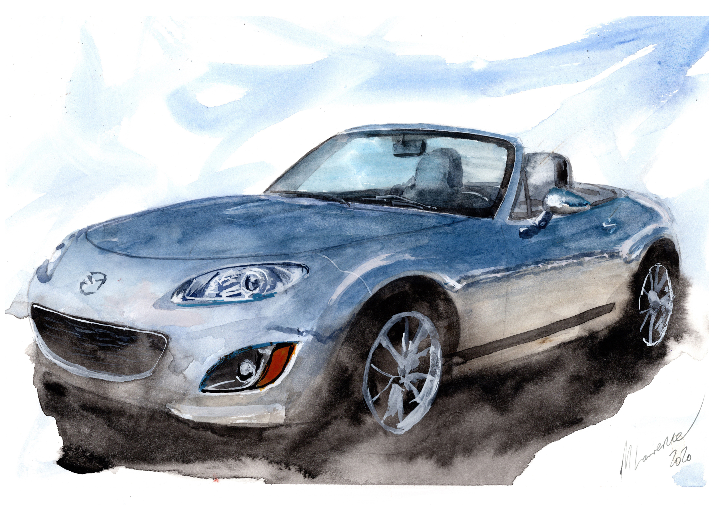 Mazda Miata MX5 Print. Mazda Miata MX5 Poster. Gifts For Him. Hand Painted Art. birthday gift