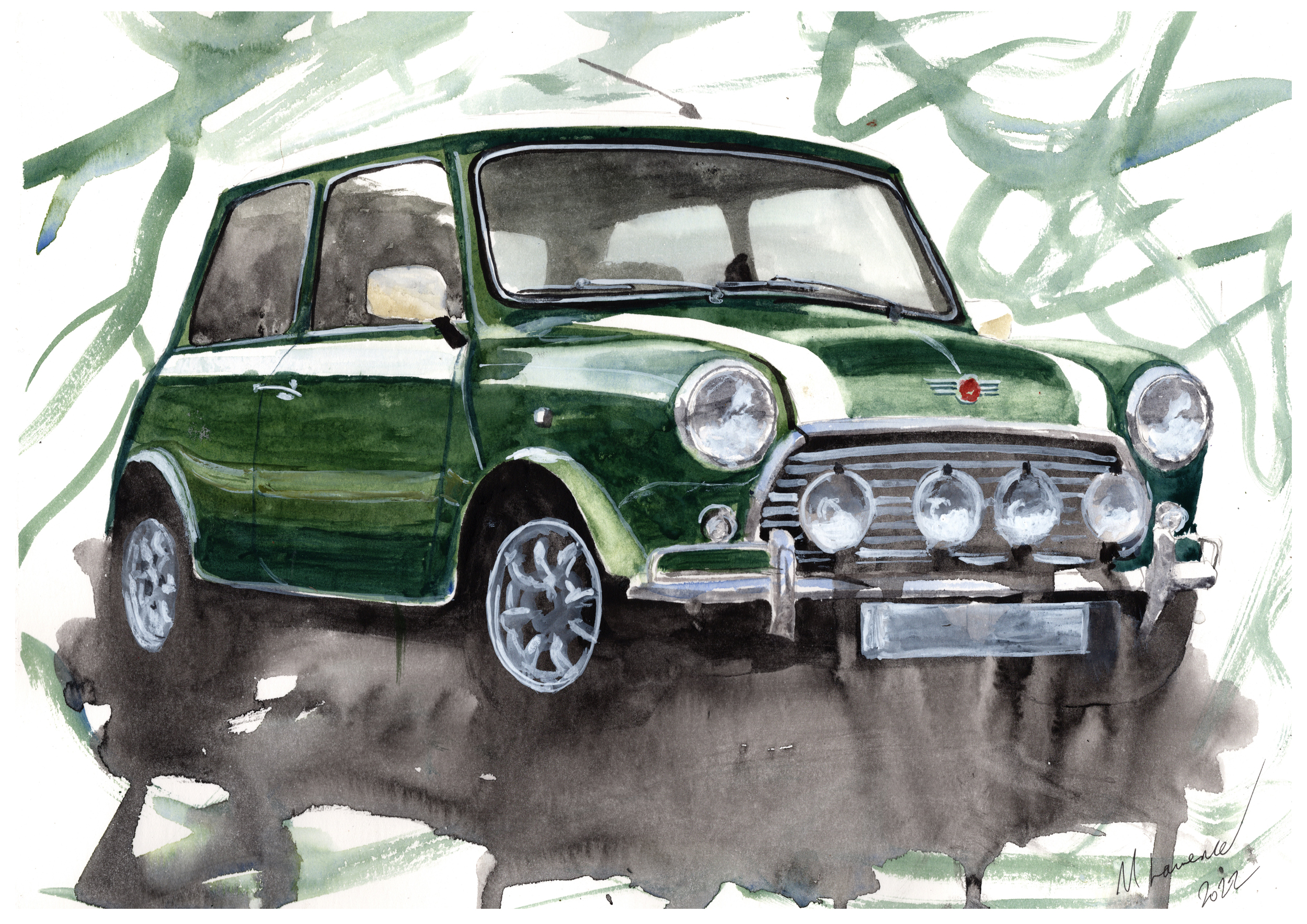 Mini Cooper Print. Mini Cooper Poster. Gifts For Him. Hand Painted Art. birthday gift