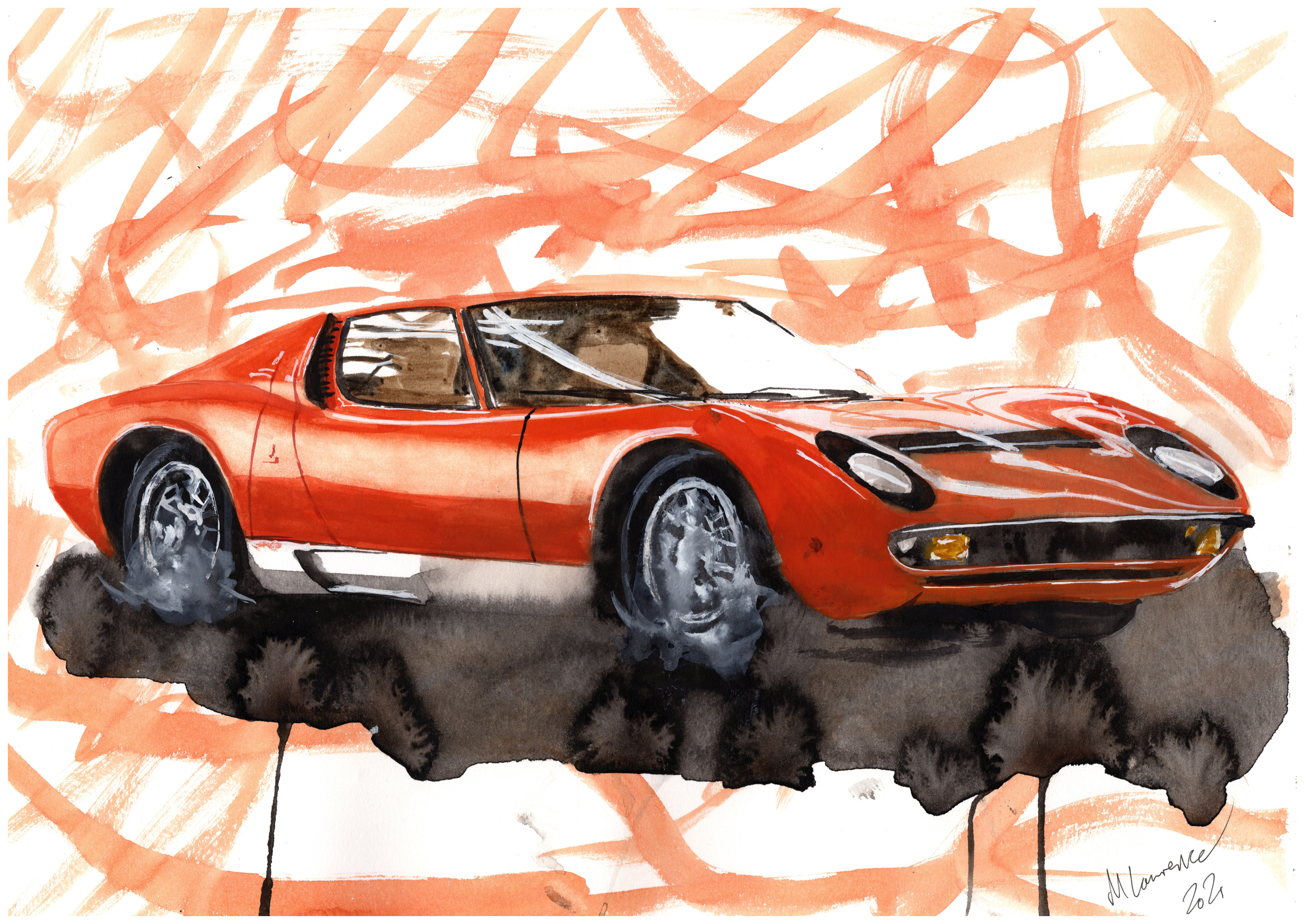 Lambourghini Miura Print. Lambourghini Miura Poster. Gifts For Him. Hand Painted Art. birthday gift