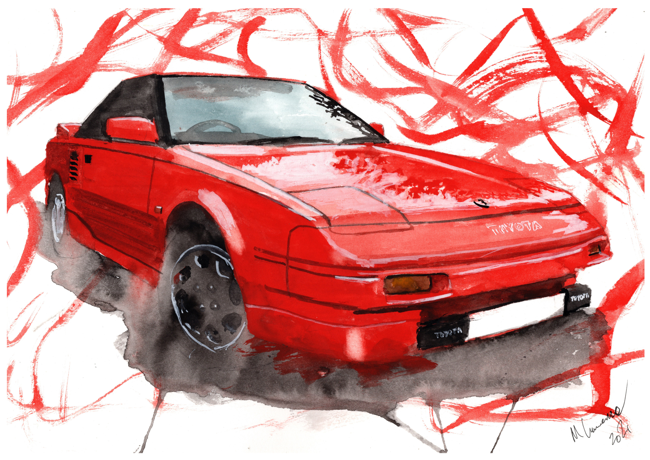 Toyota MR2 Print. Toyota MR2 Poster. Gifts For Him. Hand Painted Art. birthday gift