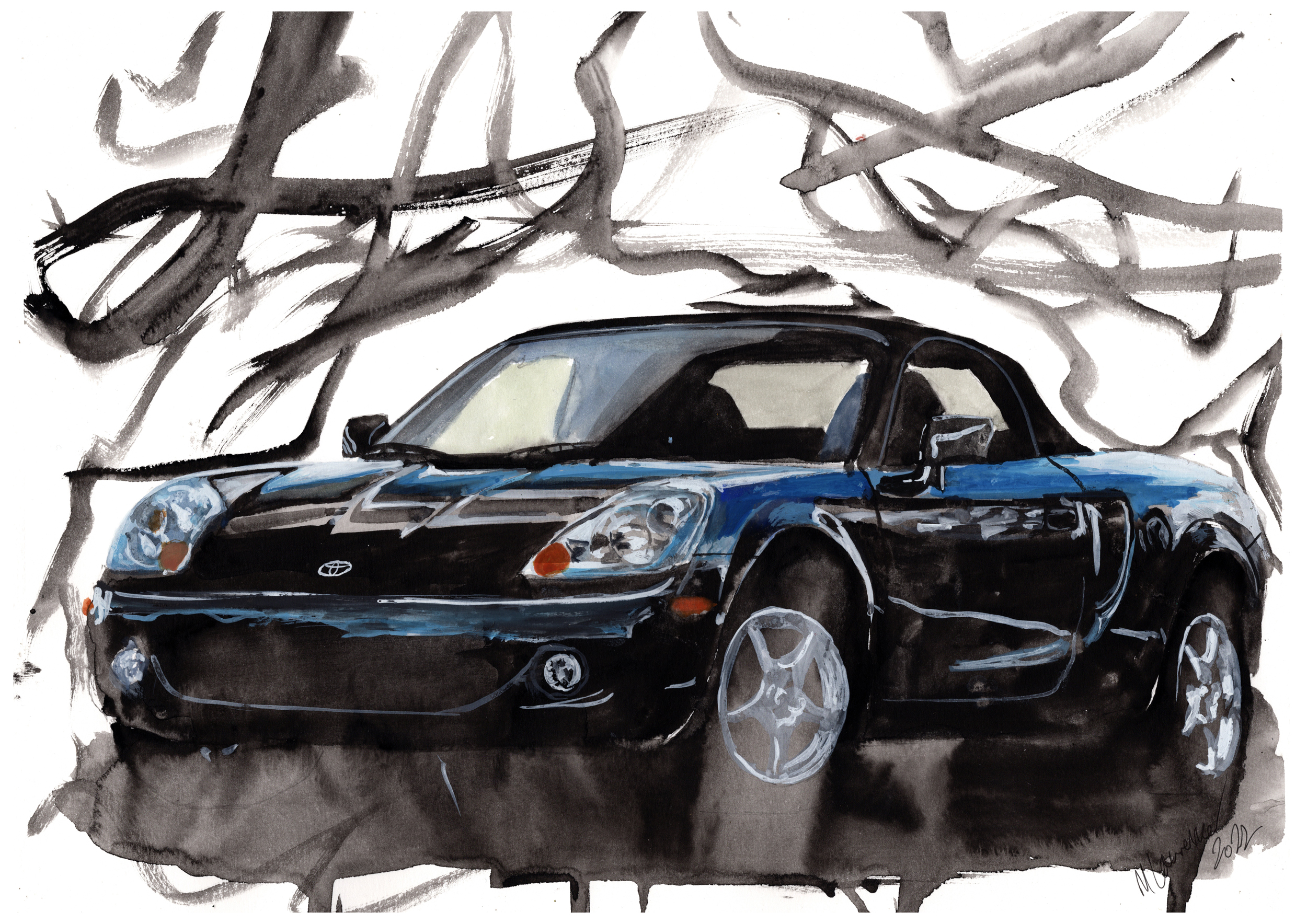 Toyota MR2 Print. Toyota MR2 Poster. Gifts For Him. Hand Painted Art. birthday gift