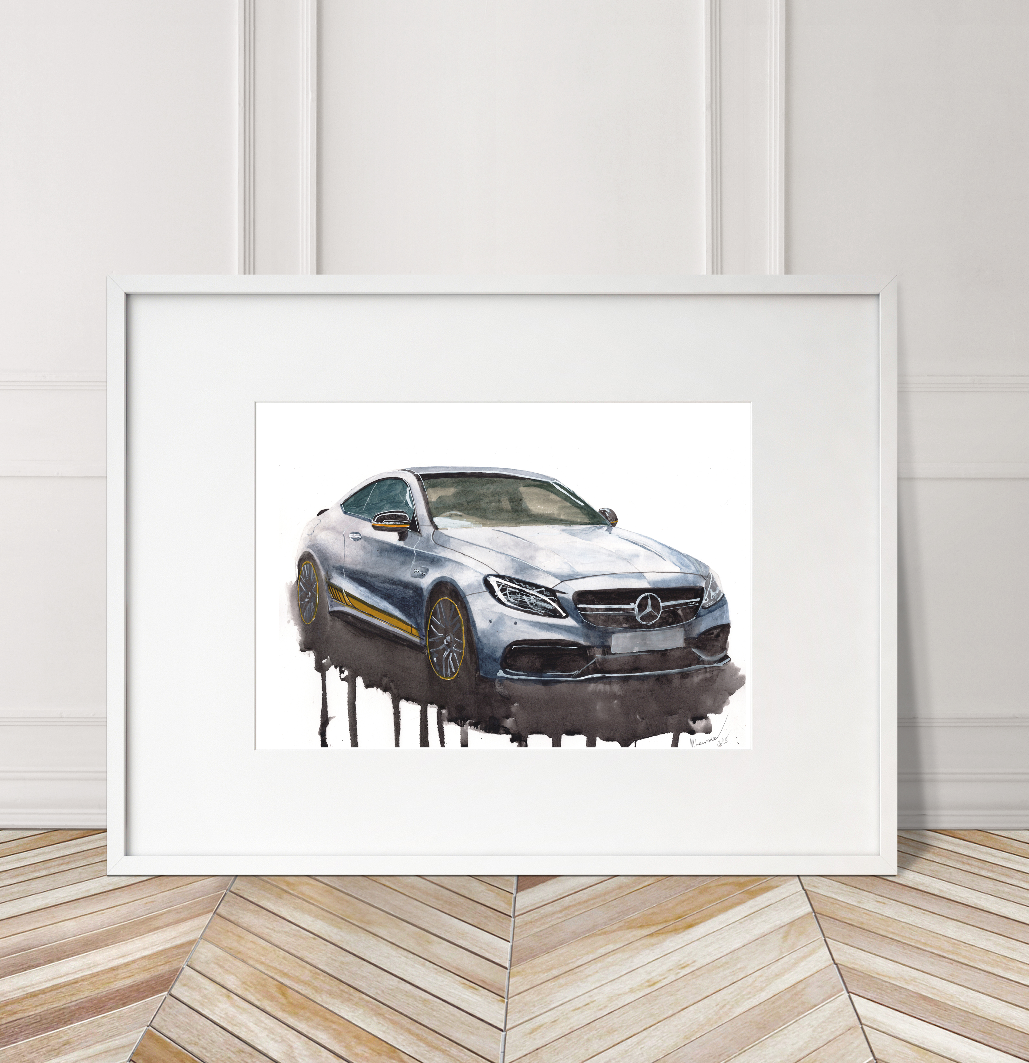Mercedes AMG C63 Print. Mercedes AMG C63 Poster. Gifts For Him. Hand Painted Art. birthday gift