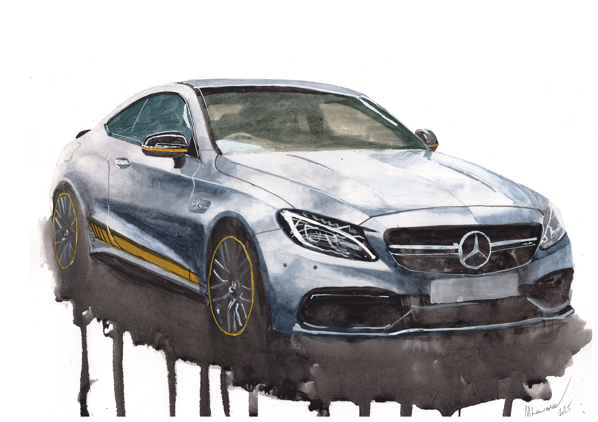 Mercedes AMG C63 Print. Mercedes AMG C63 Poster. Gifts For Him. Hand Painted Art. birthday gift