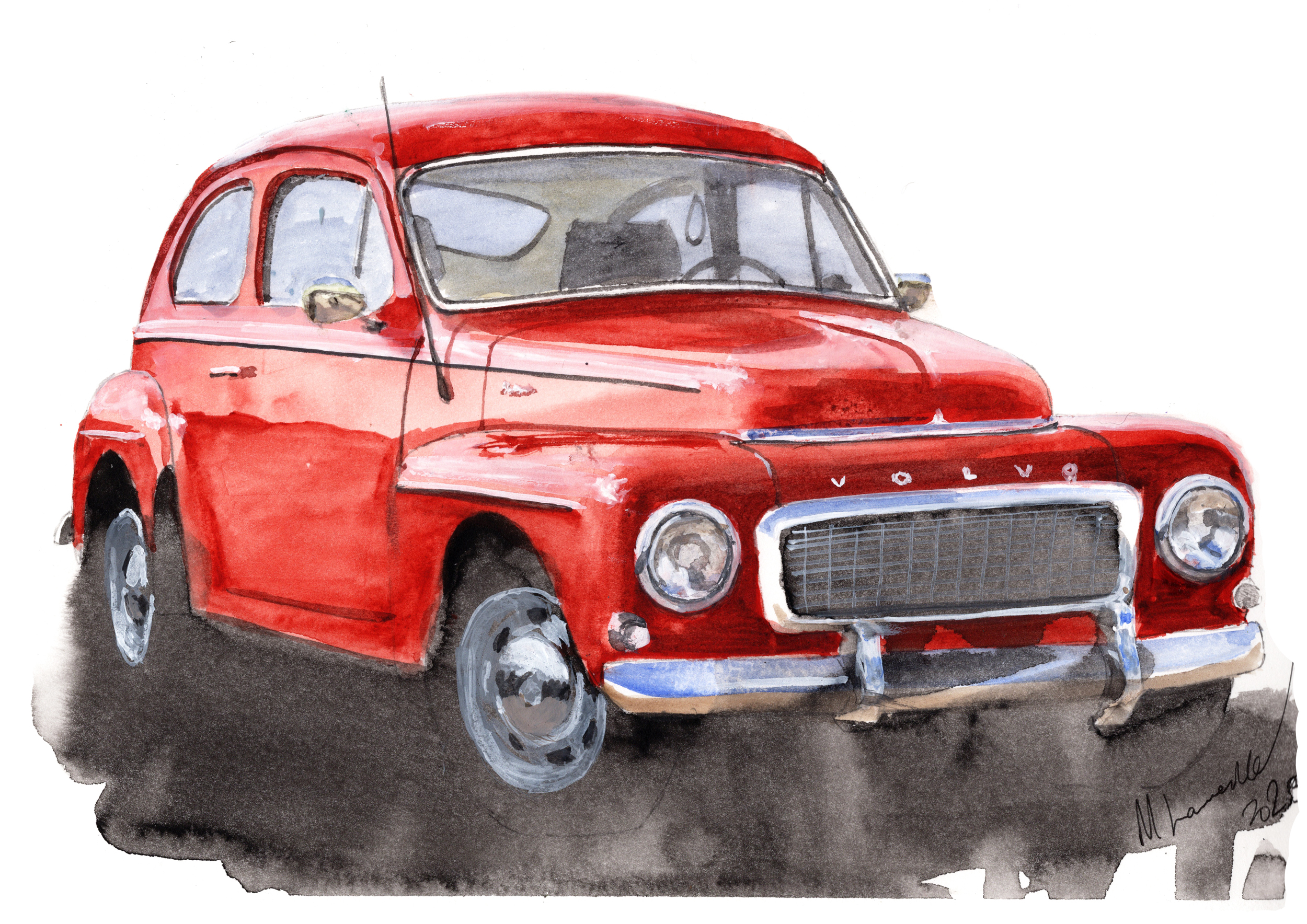 Volvo PV544 Print. Volvo PV544 Poster. Gifts For Him. Hand Painted Art. birthday gift