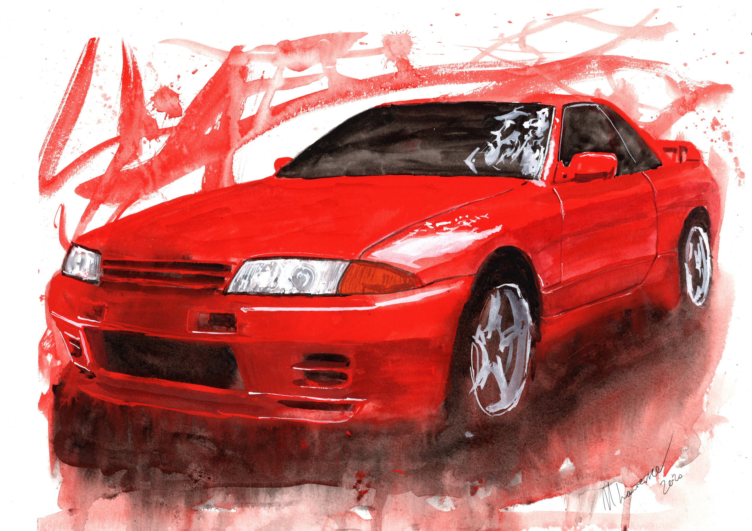 Nissan Skyline R32  Print. Nissan Skyline R32 Poster. Gifts For Him. Hand Painted Art. birthday gift