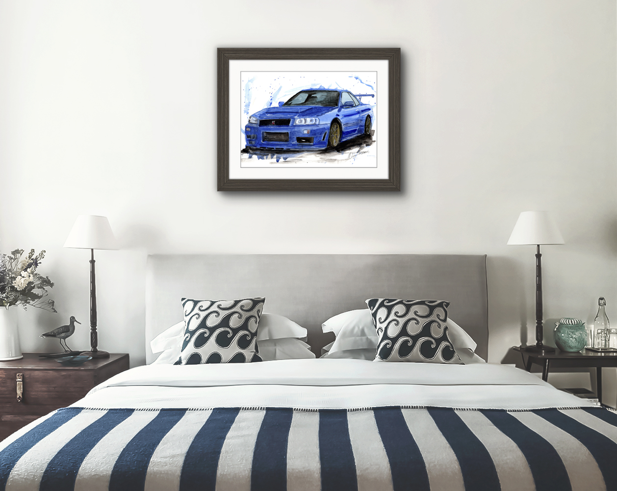 Nissan Skyline R34  Print. Nissan Skyline R34 Poster. Gifts For Him. Hand Painted Art. birthday gift