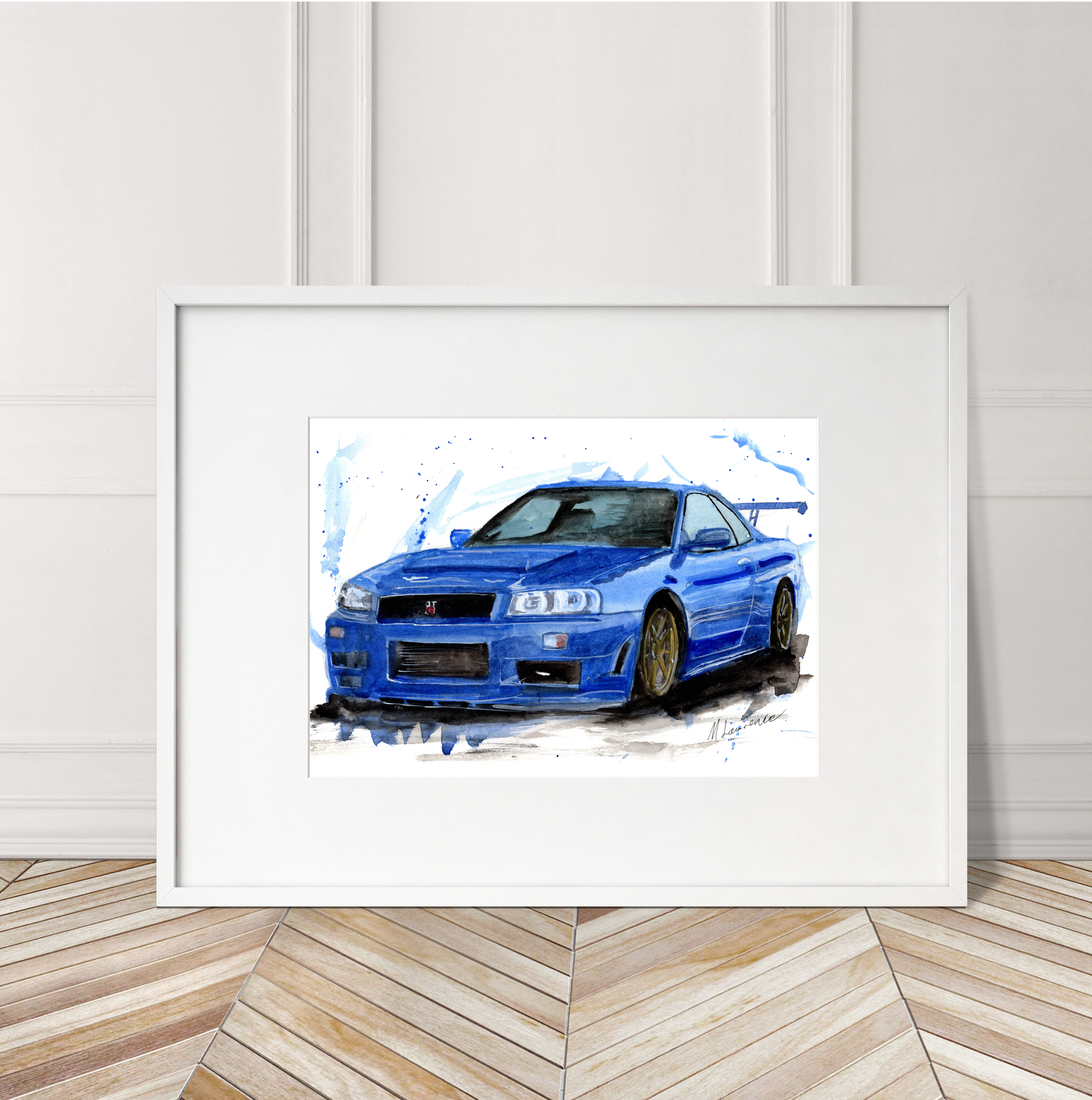 Nissan Skyline R34  Print. Nissan Skyline R34 Poster. Gifts For Him. Hand Painted Art. birthday gift