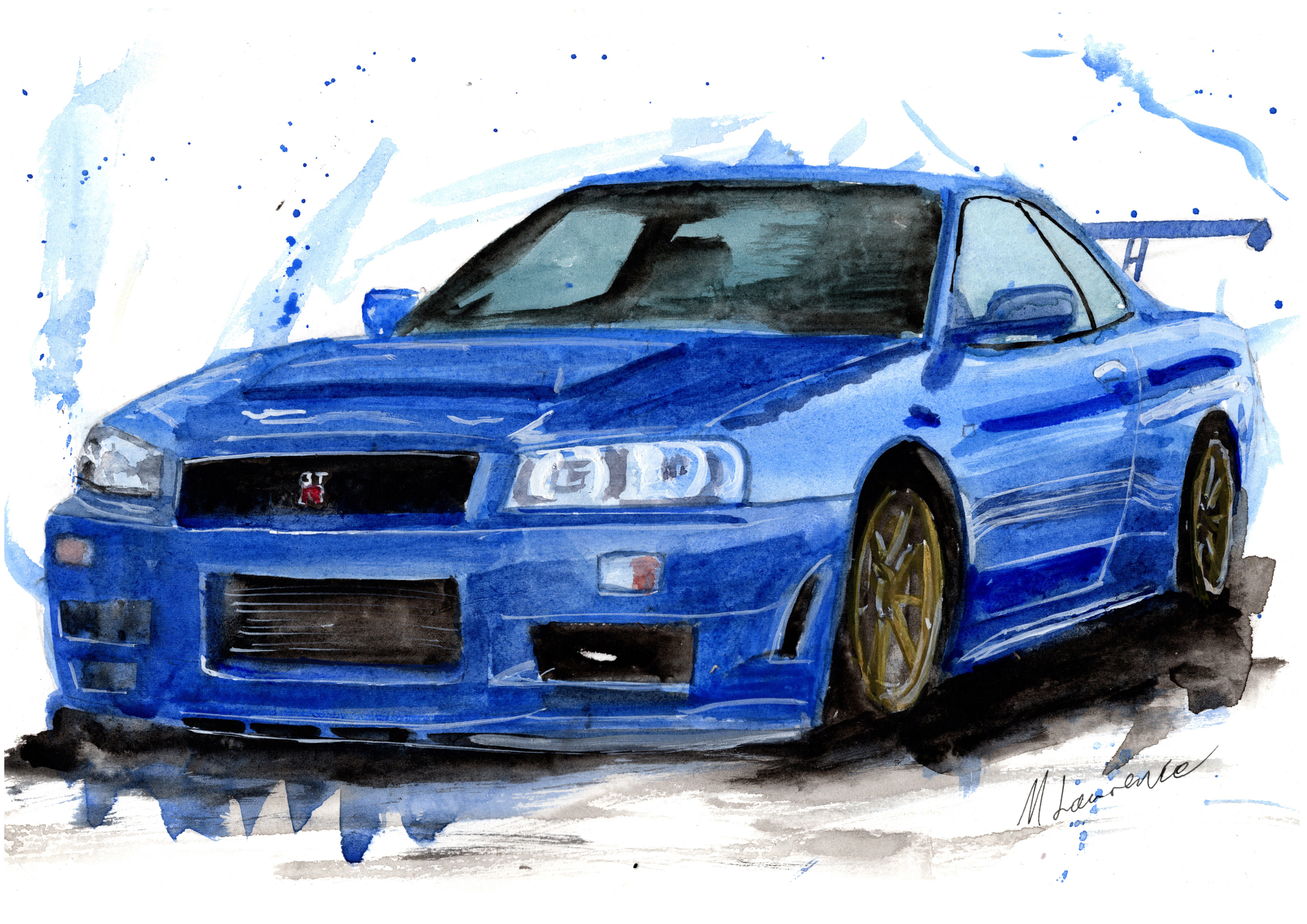 Nissan Skyline R34  Print. Nissan Skyline R34 Poster. Gifts For Him. Hand Painted Art. birthday gift