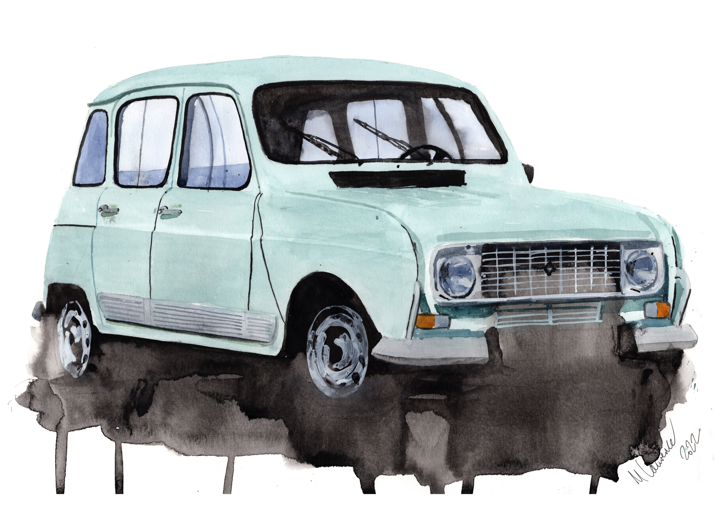 Renault 4 Print. Renault 4 Poster. Gifts For Him. Hand Painted Art. birthday gift