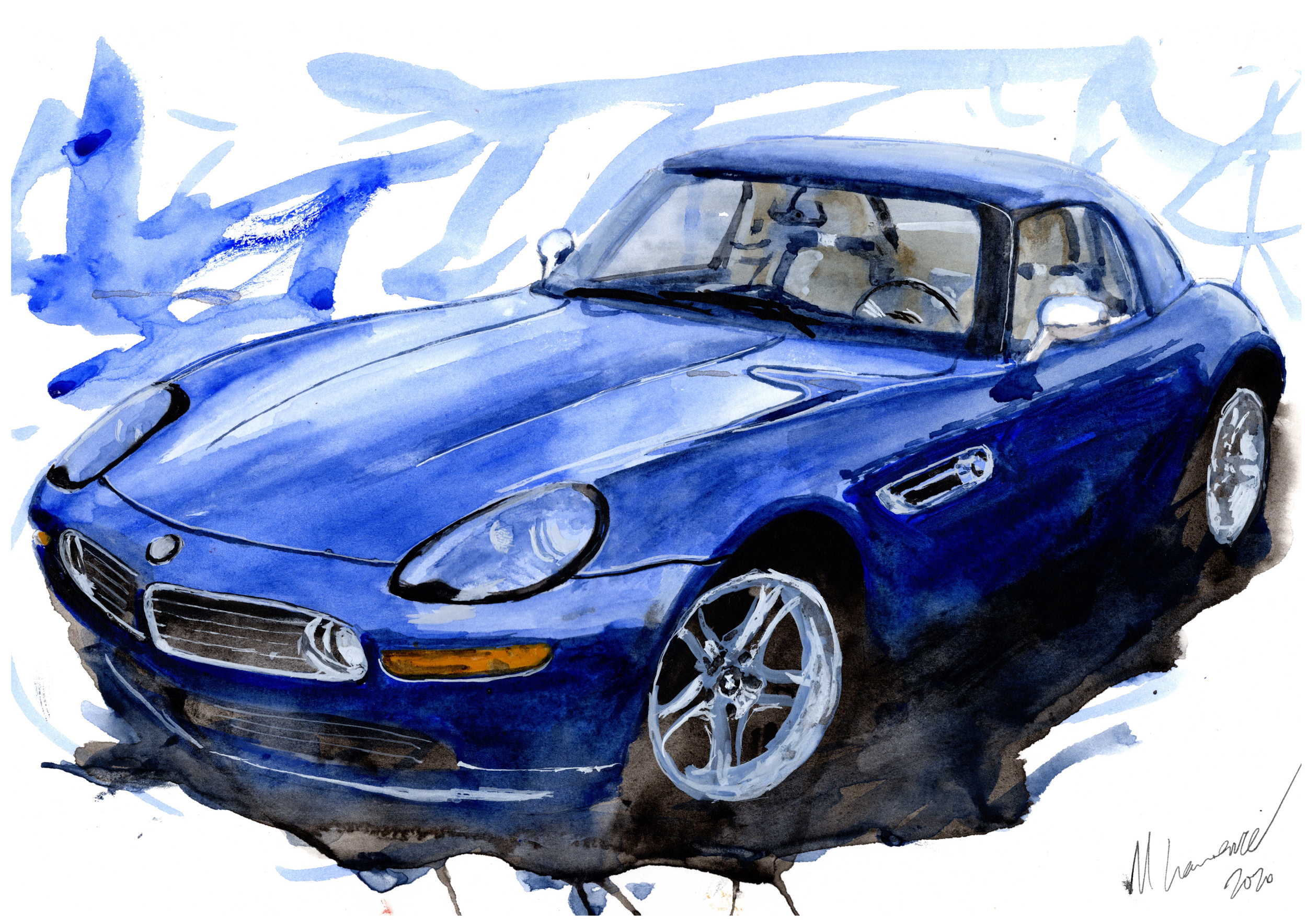 BMW Z8 Print. BMW Z8 Poster. Gifts For Him. Hand Painted Art. birthday gift