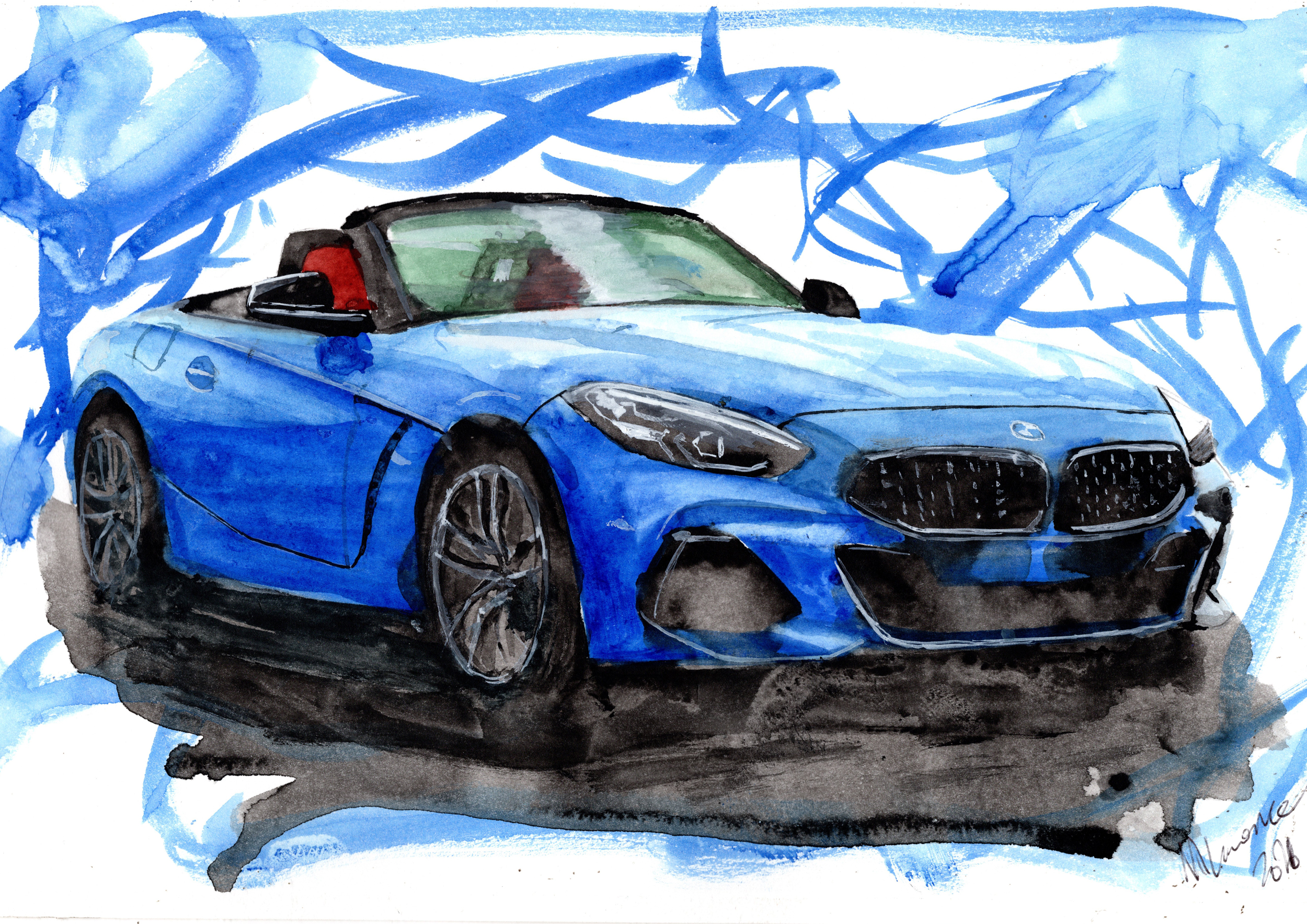 BMW Z4 Print. BMW Z4 Poster. Gifts For Him. Hand Painted Art. birthday gift