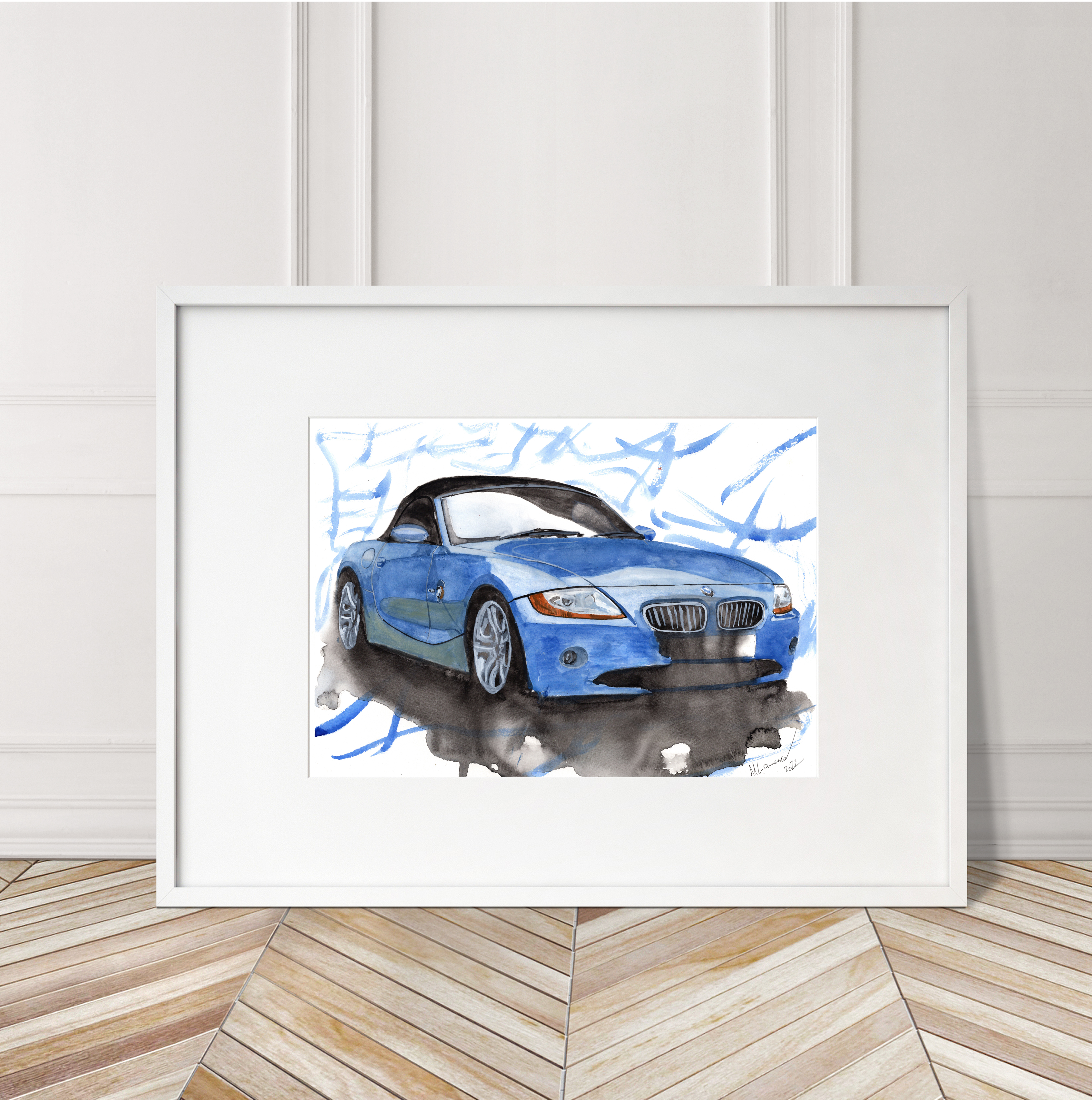 BMW Z4 Print. BMW Z4 Poster. Gifts For Him. Hand Painted Art. birthday gift