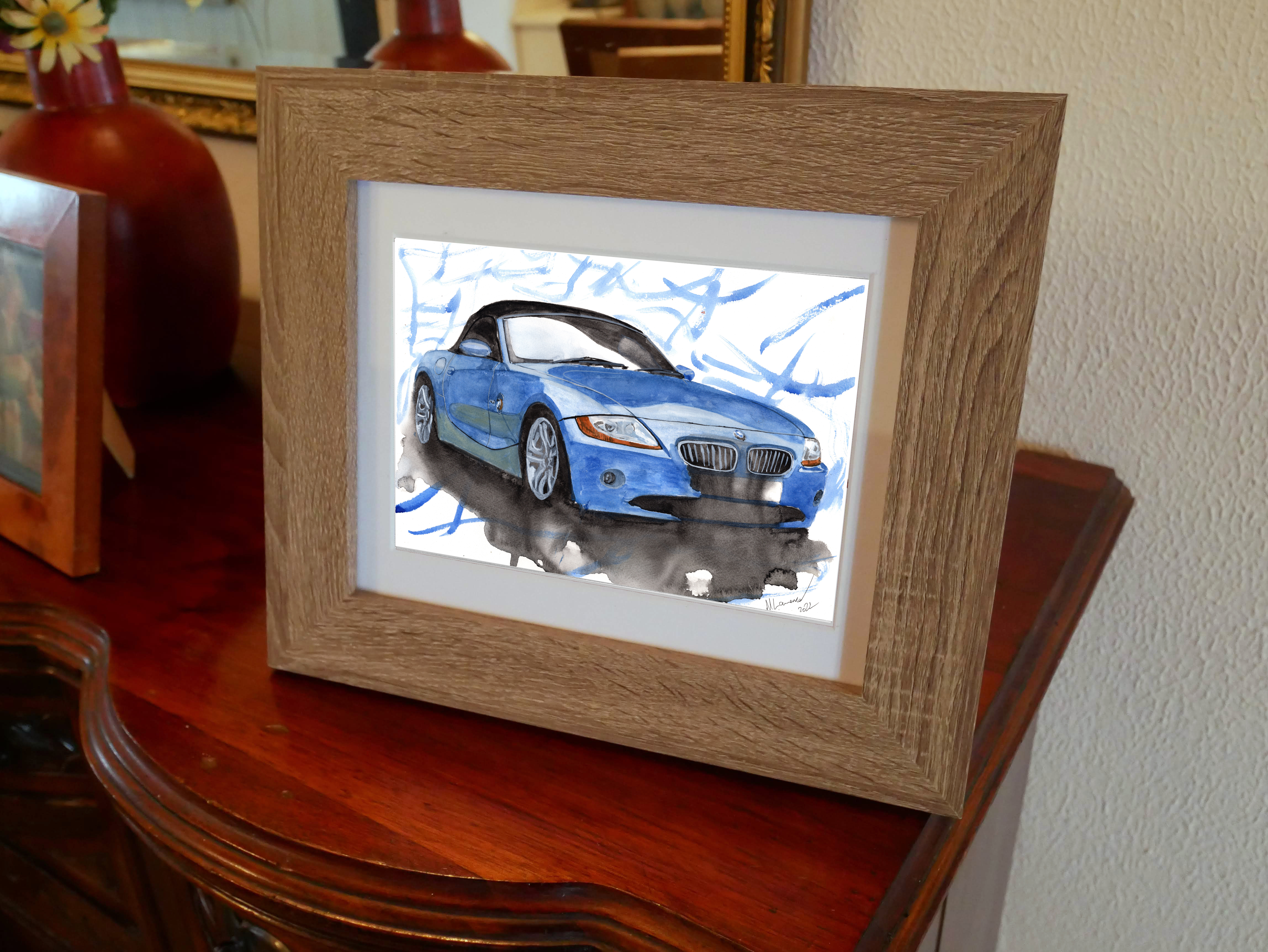 BMW Z4 Print. BMW Z4 Poster. Gifts For Him. Hand Painted Art. birthday gift