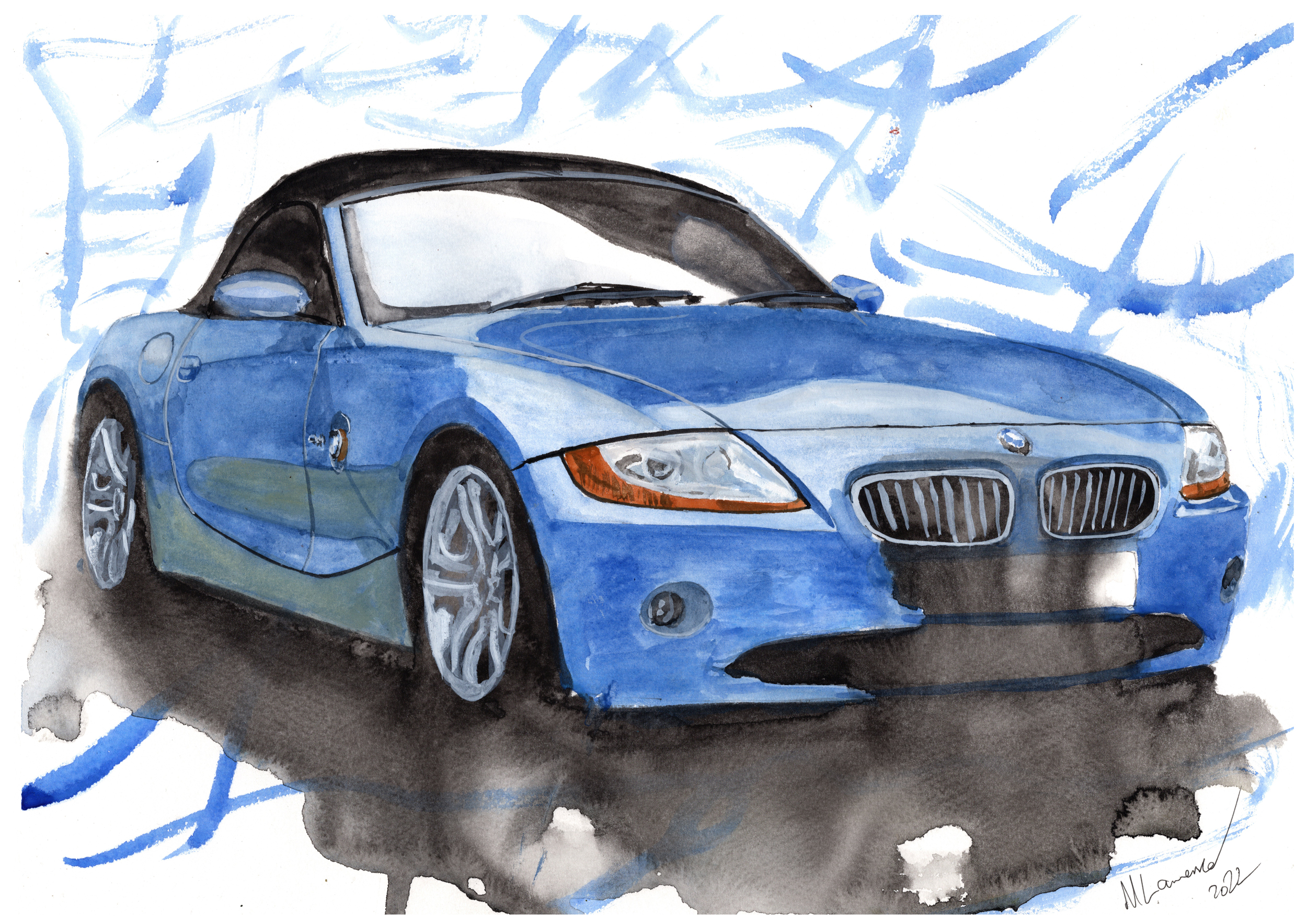 BMW Z4 Print. BMW Z4 Poster. Gifts For Him. Hand Painted Art. birthday gift