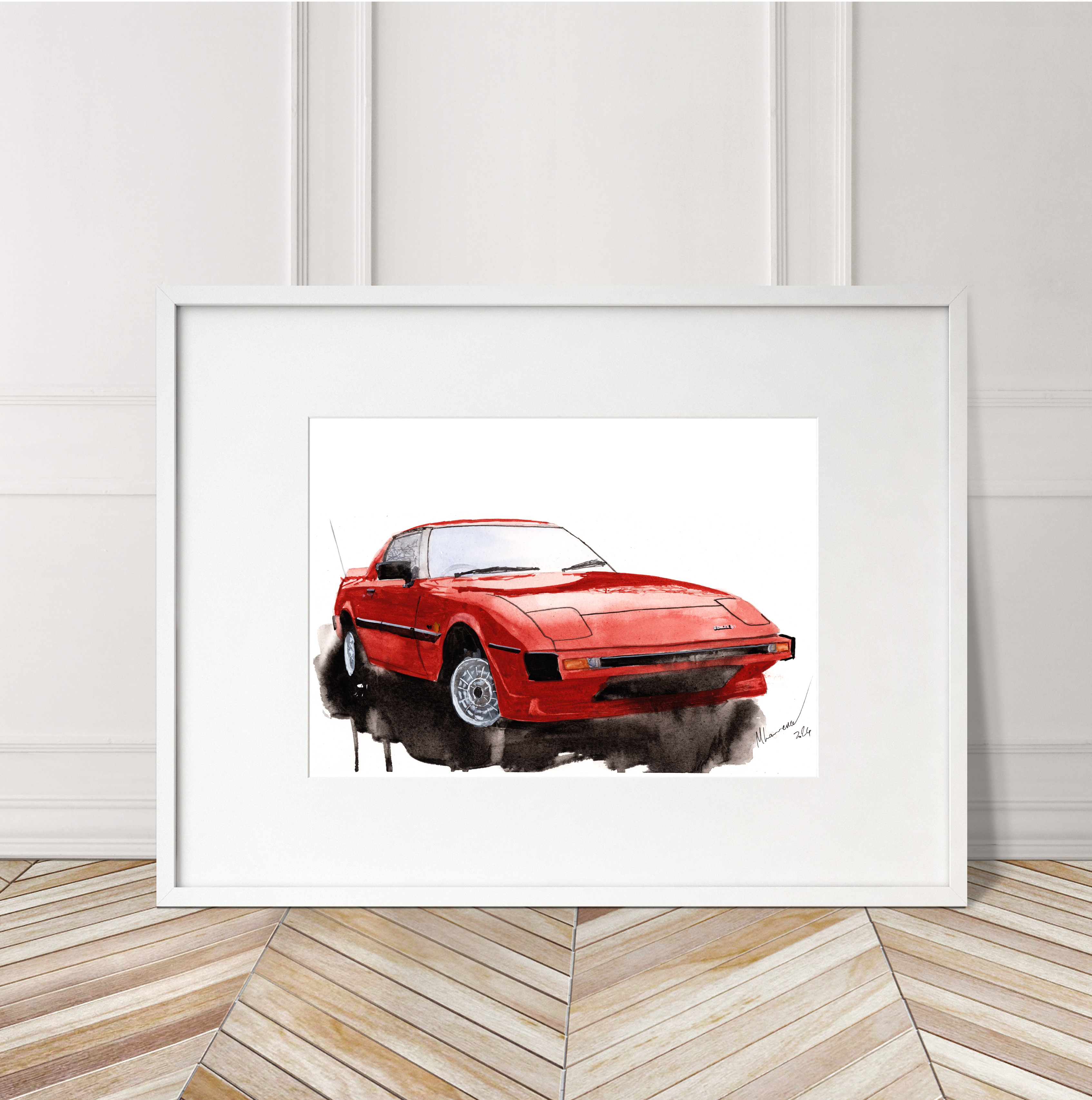 Mazda RX7 Print. Mazda RX7 Poster. Gifts For Him. Hand Painted Art. birthday gift