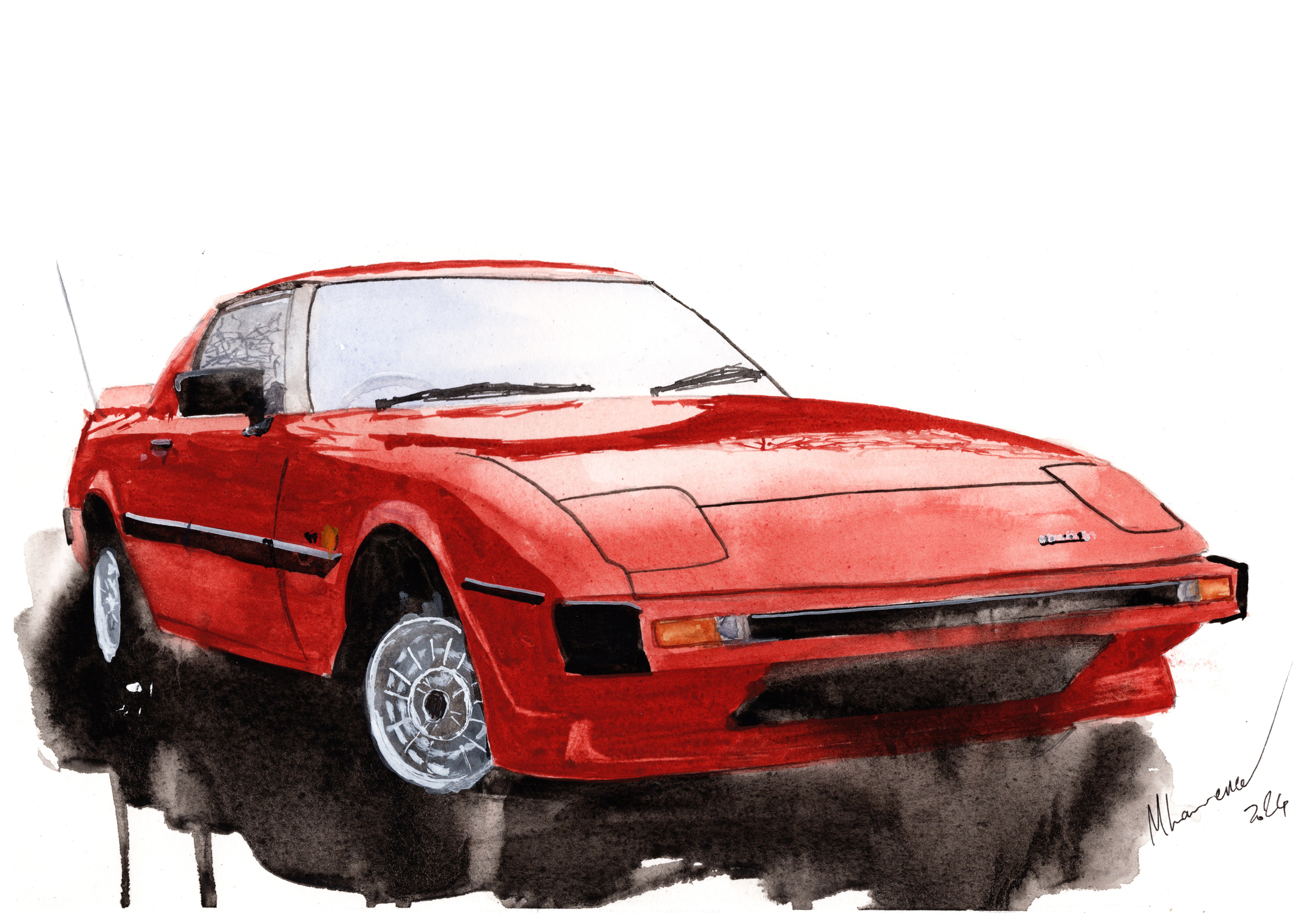 Mazda RX7 Print. Mazda RX7 Poster. Gifts For Him. Hand Painted Art. birthday gift