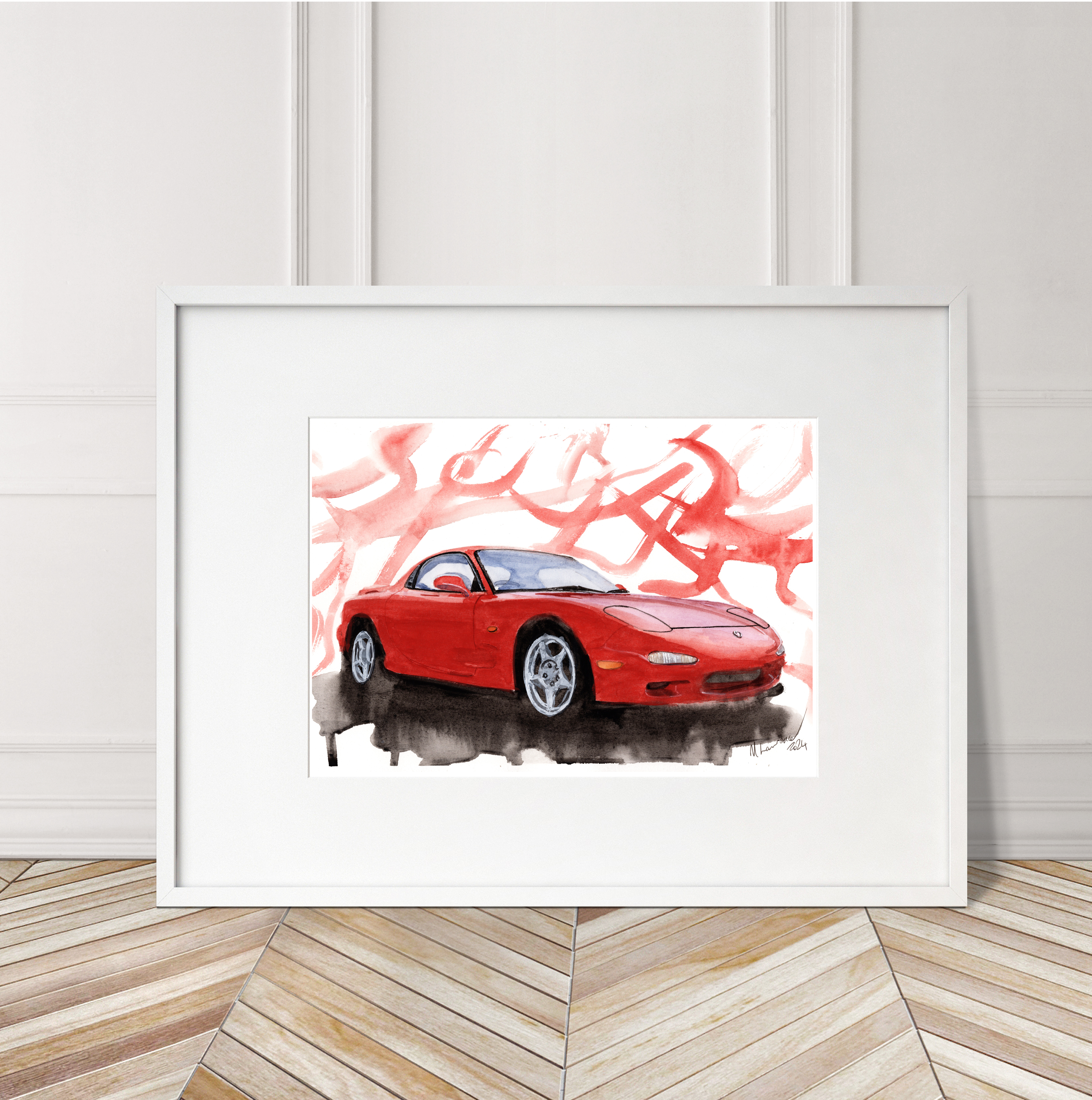 Mazda RX7 Print. Mazda RX7 Poster. Gifts For Him. Hand Painted Art. birthday gift