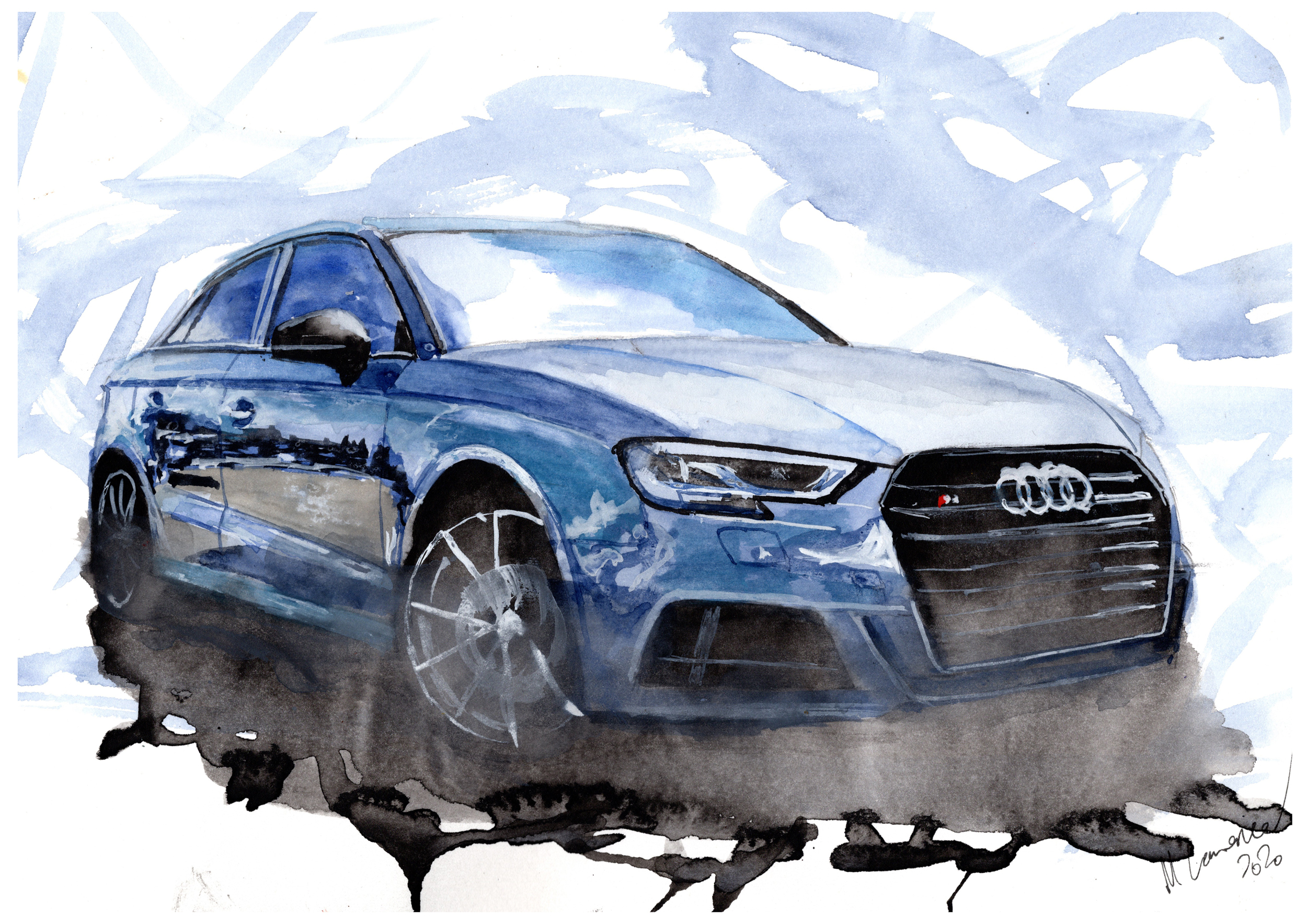 Audi S3 Print. Audi S3 Poster. Gifts For Him. Hand Painted Art. birthday gift