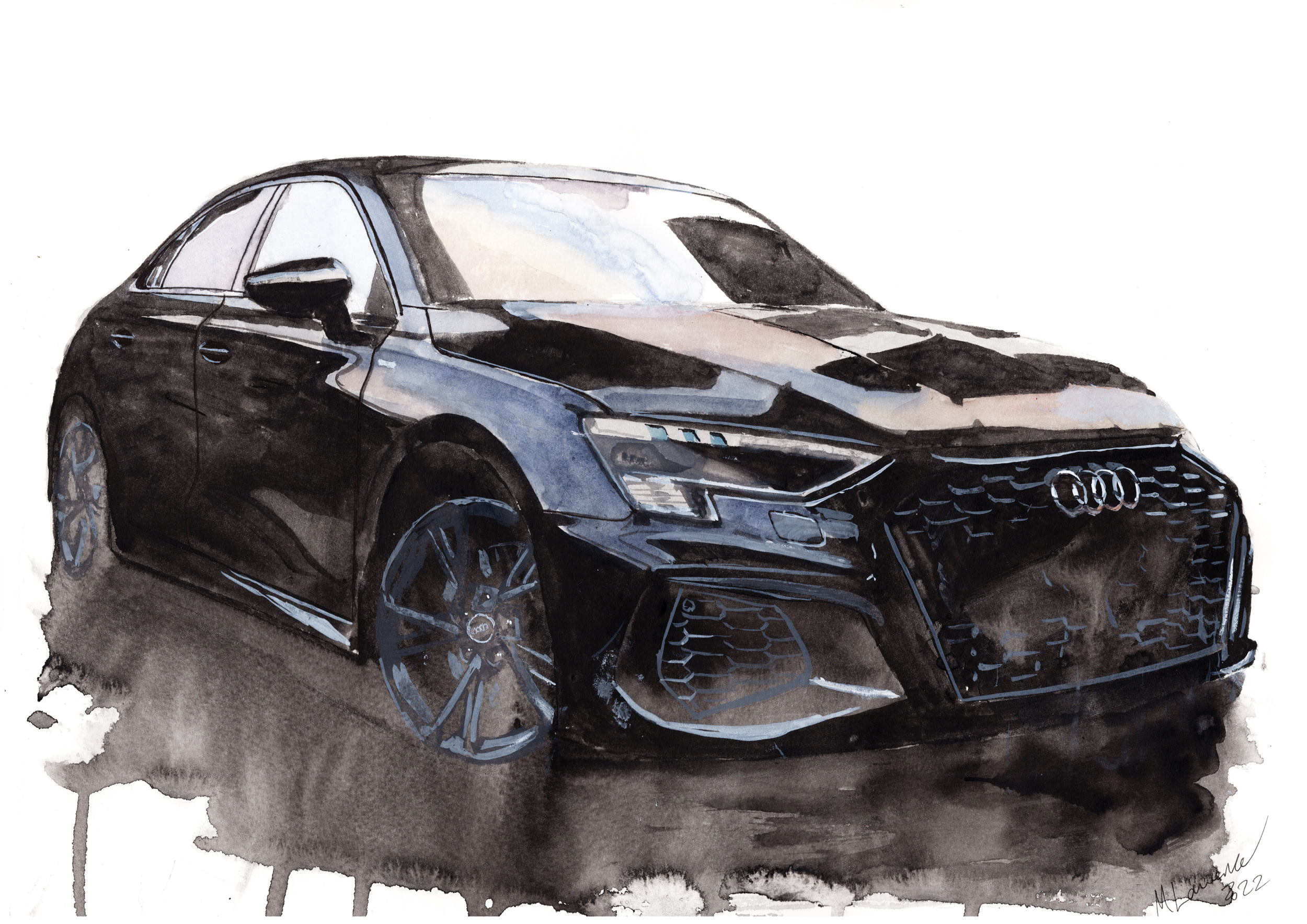 Audi S3 Print. Audi S3 Poster. Gifts For Him. Hand Painted Art. birthday gift