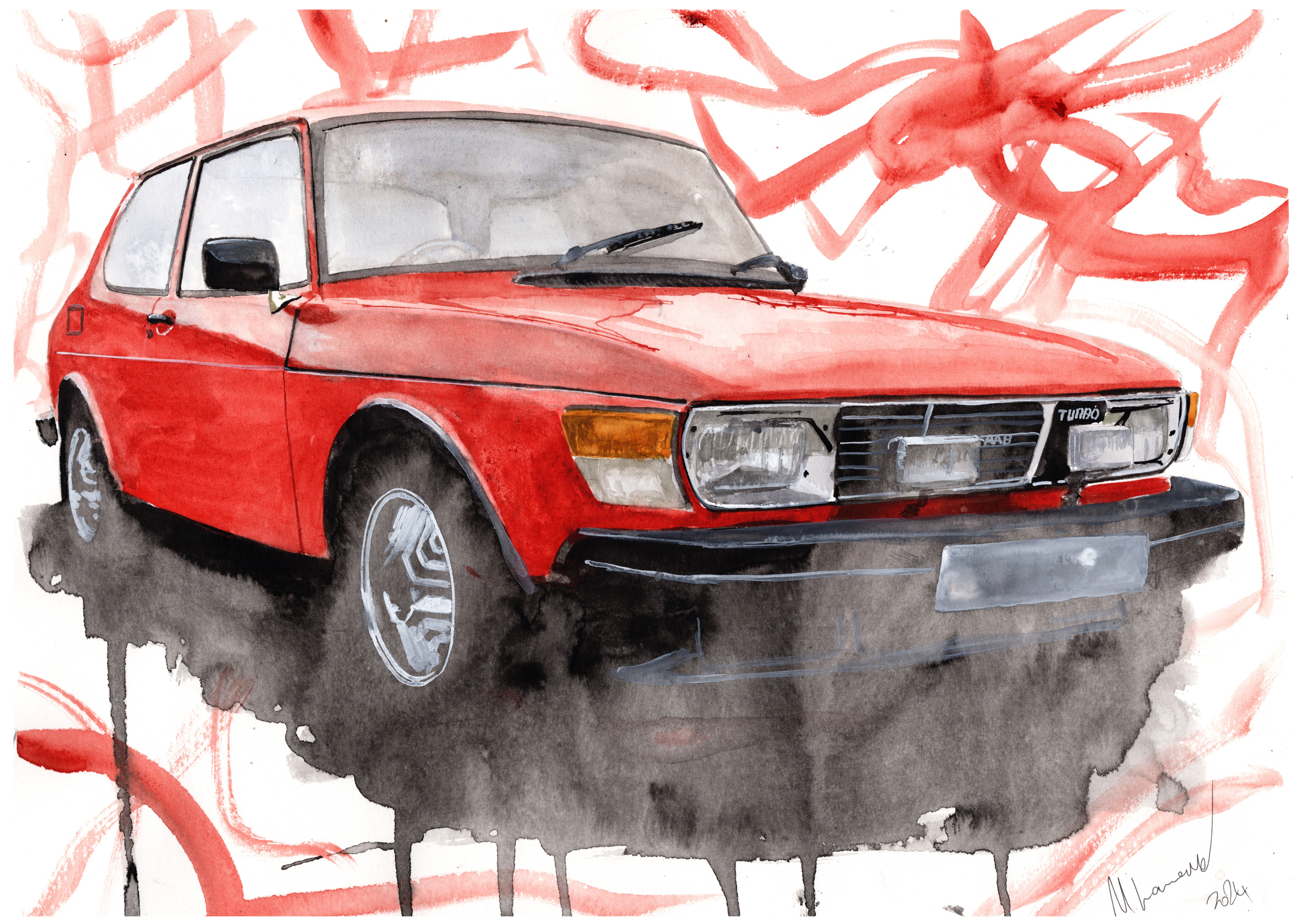 Saab 99 Print. Saab 99 Poster. Gifts For Him. Hand Painted Art. birthday gift