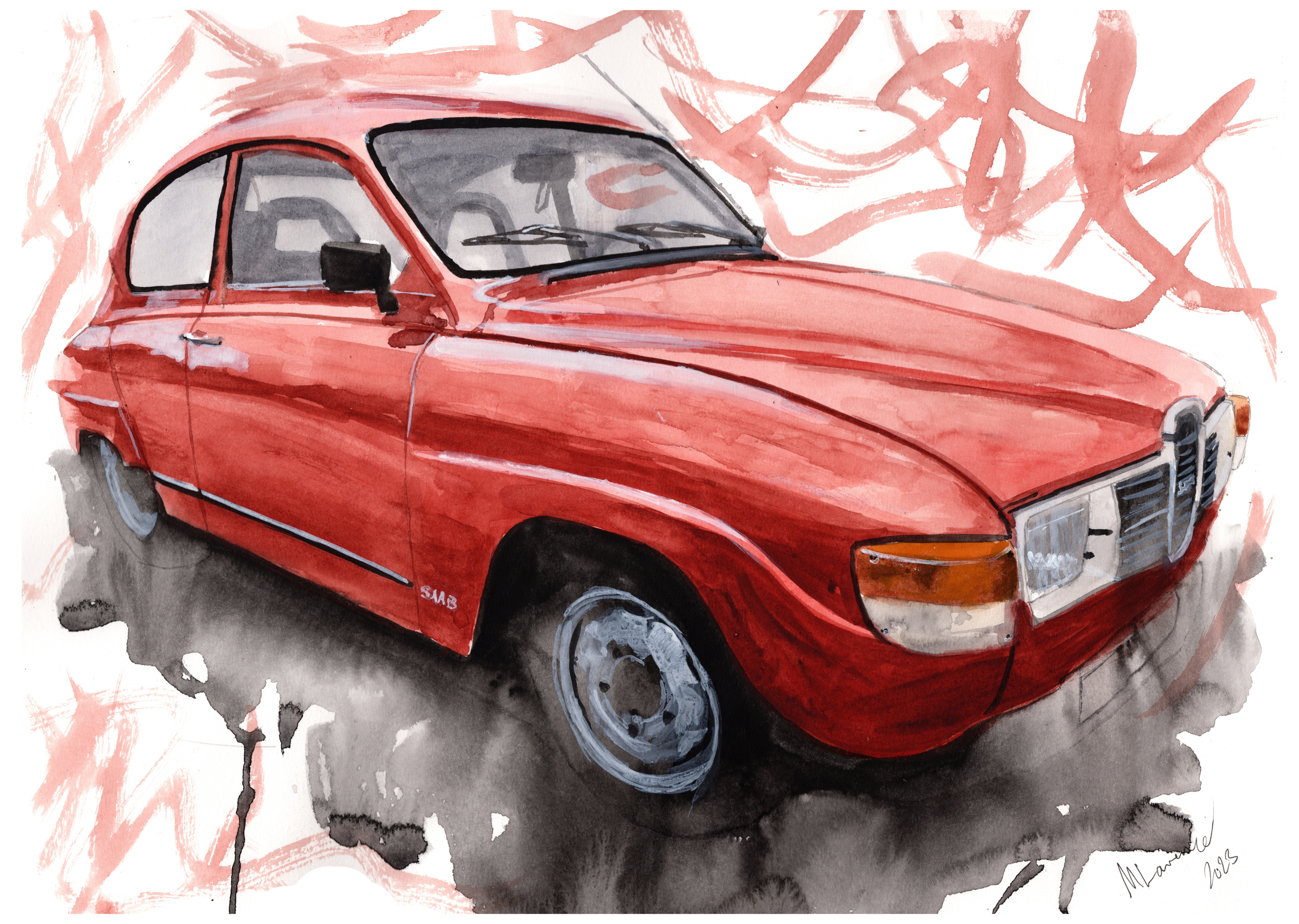 Saab 96 Print. Saab 96 Poster. Gifts For Him. Hand Painted Art. birthday gift