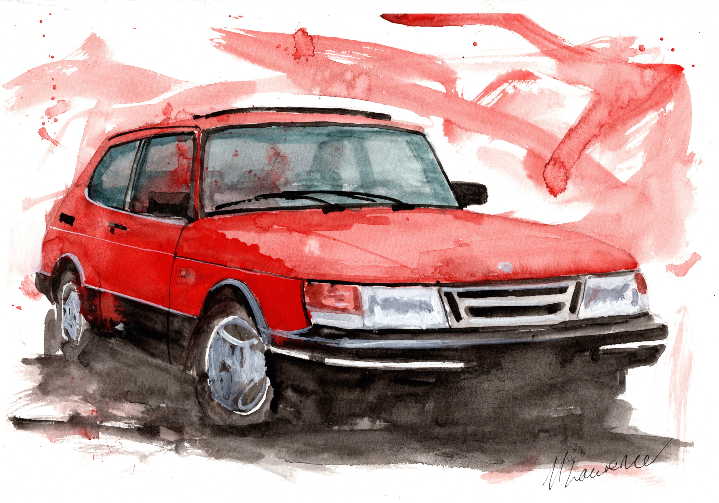 Saab 900 Print. Saab 900 Poster. Gifts For Him. Hand Painted Art. birthday gift