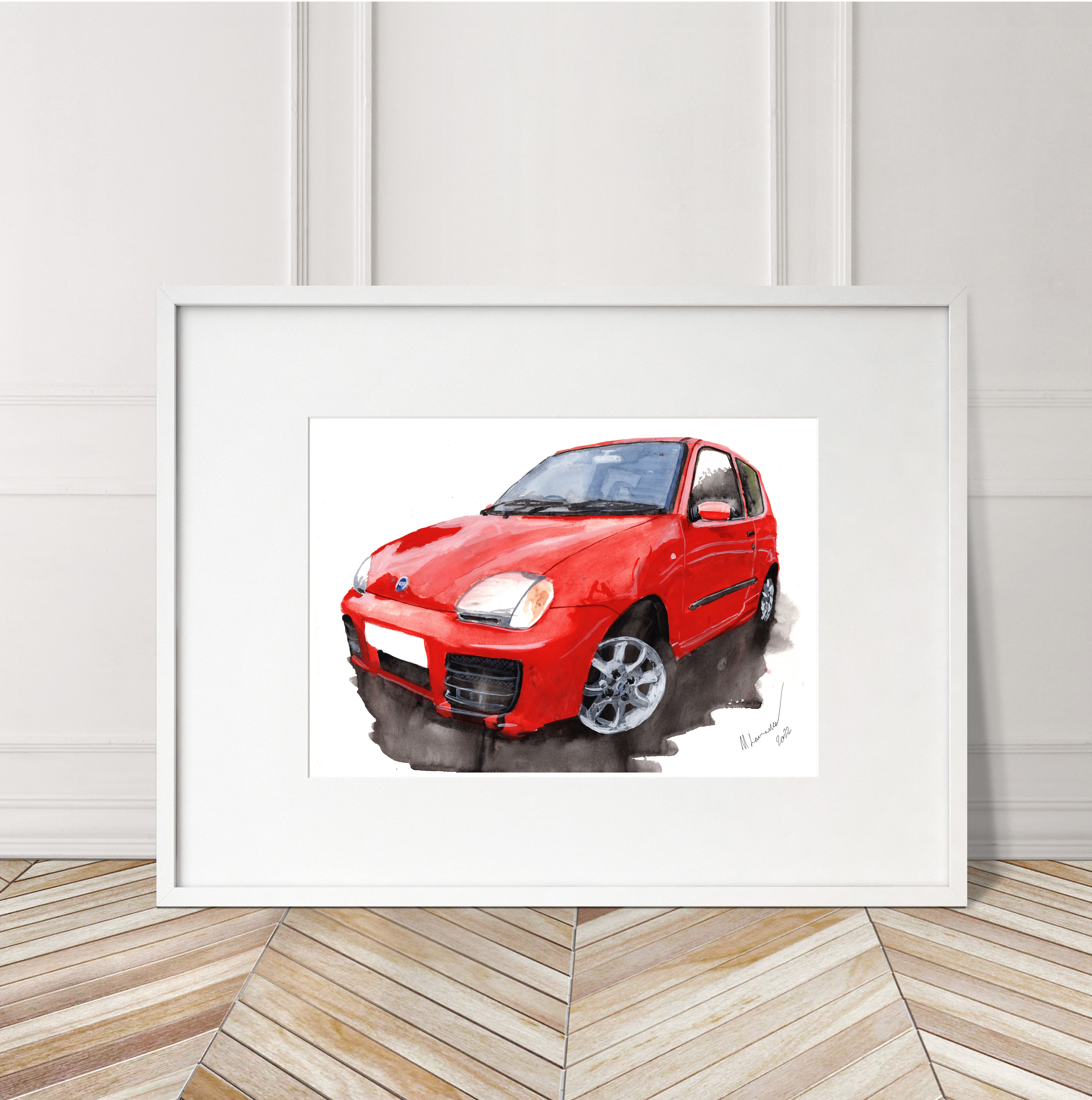 Fiat Seicento Print. Fiat Seicento Poster. Gifts For Him. Hand Painted Art. birthday gift
