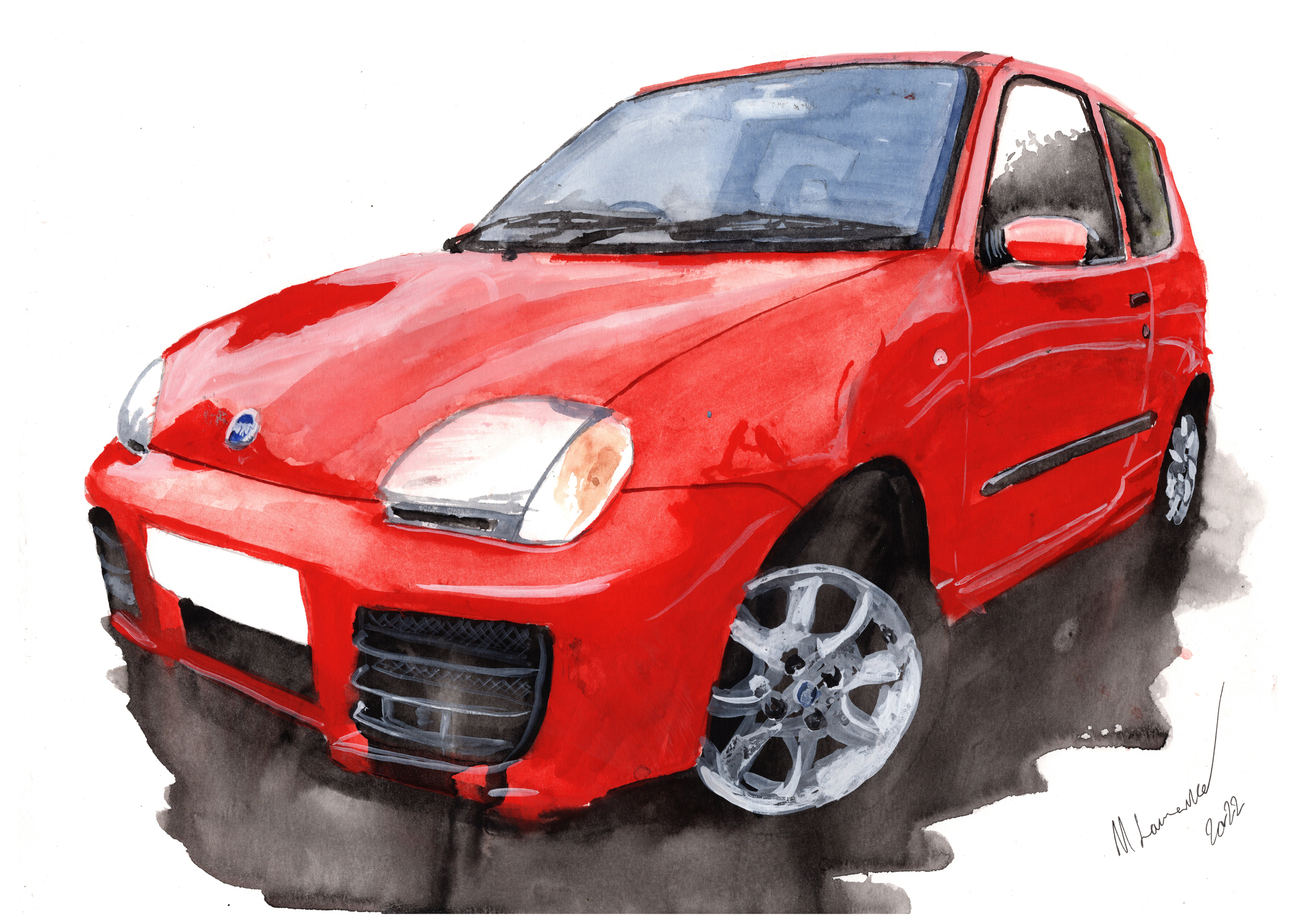 Fiat Seicento Print. Fiat Seicento Poster. Gifts For Him. Hand Painted Art. birthday gift