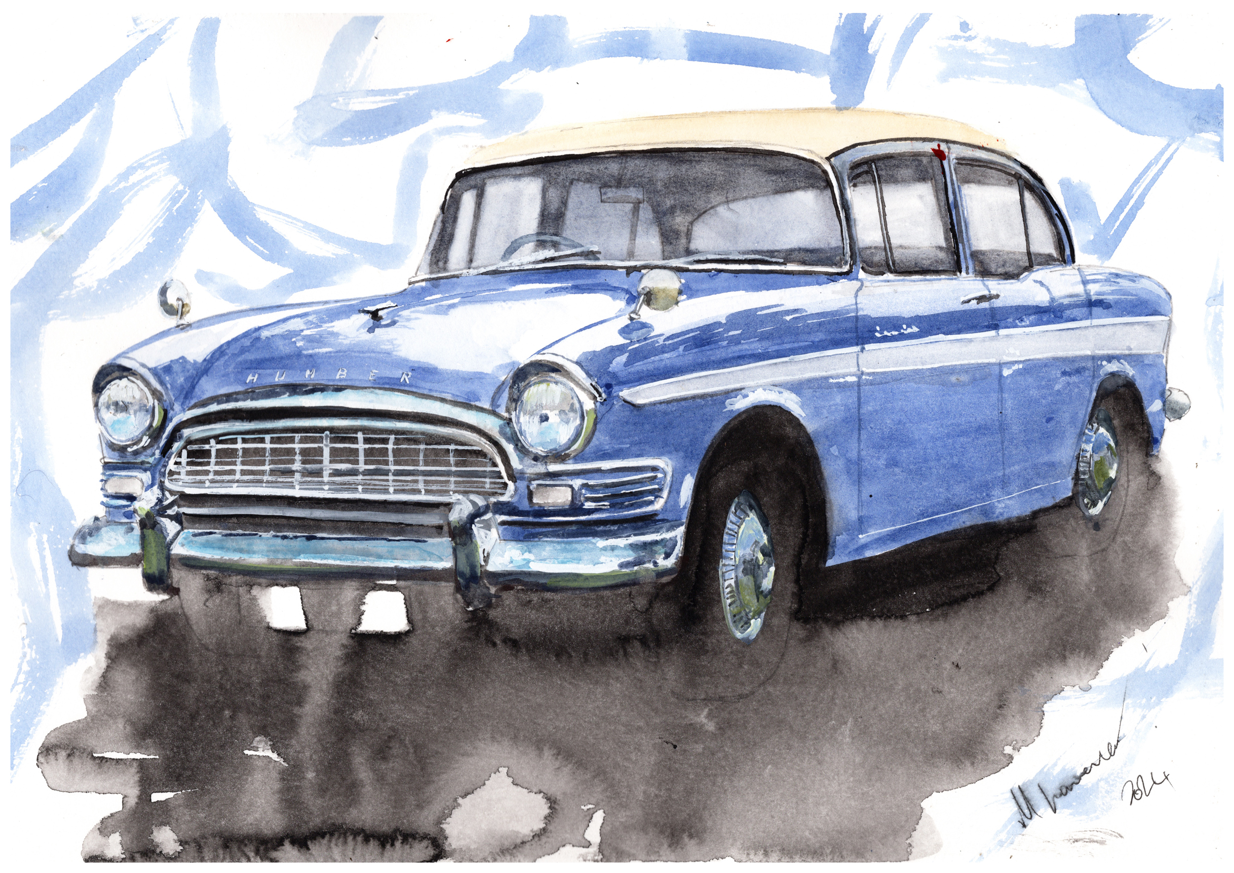 Humber Super Snipe Print. Humber Super Snipe Poster. Gifts For Him. Hand Painted Art. birthday gift