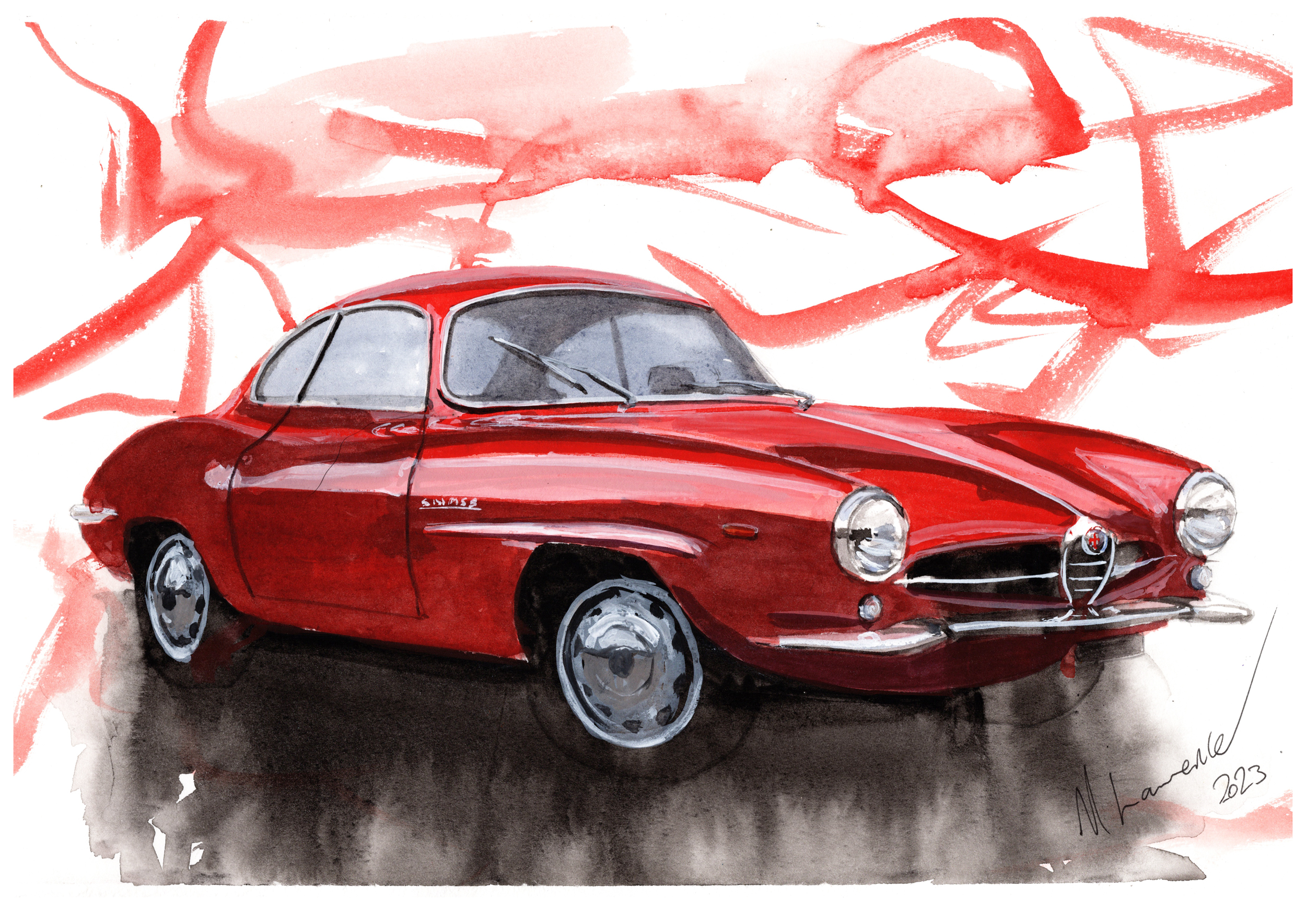 Alfa Romeo Giulietta Sprint Speciale Print. Sprint Speciale Poster. Gifts For Him. Hand Painted Art. birthday gift