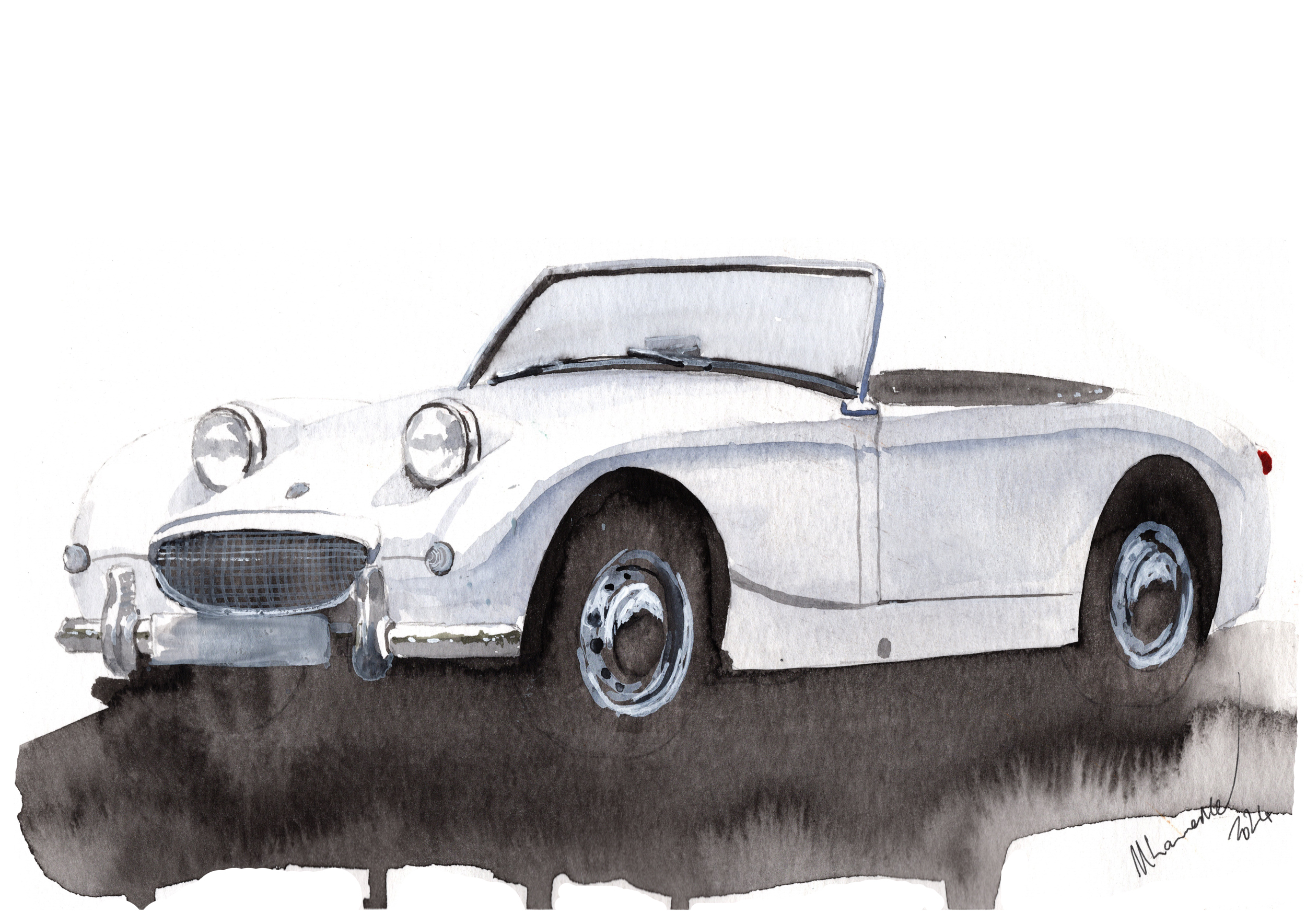 Austin Healey Sprite Print. Austin Healey Sprite Poster. Gifts For Him. Hand Painted Art. birthday gift