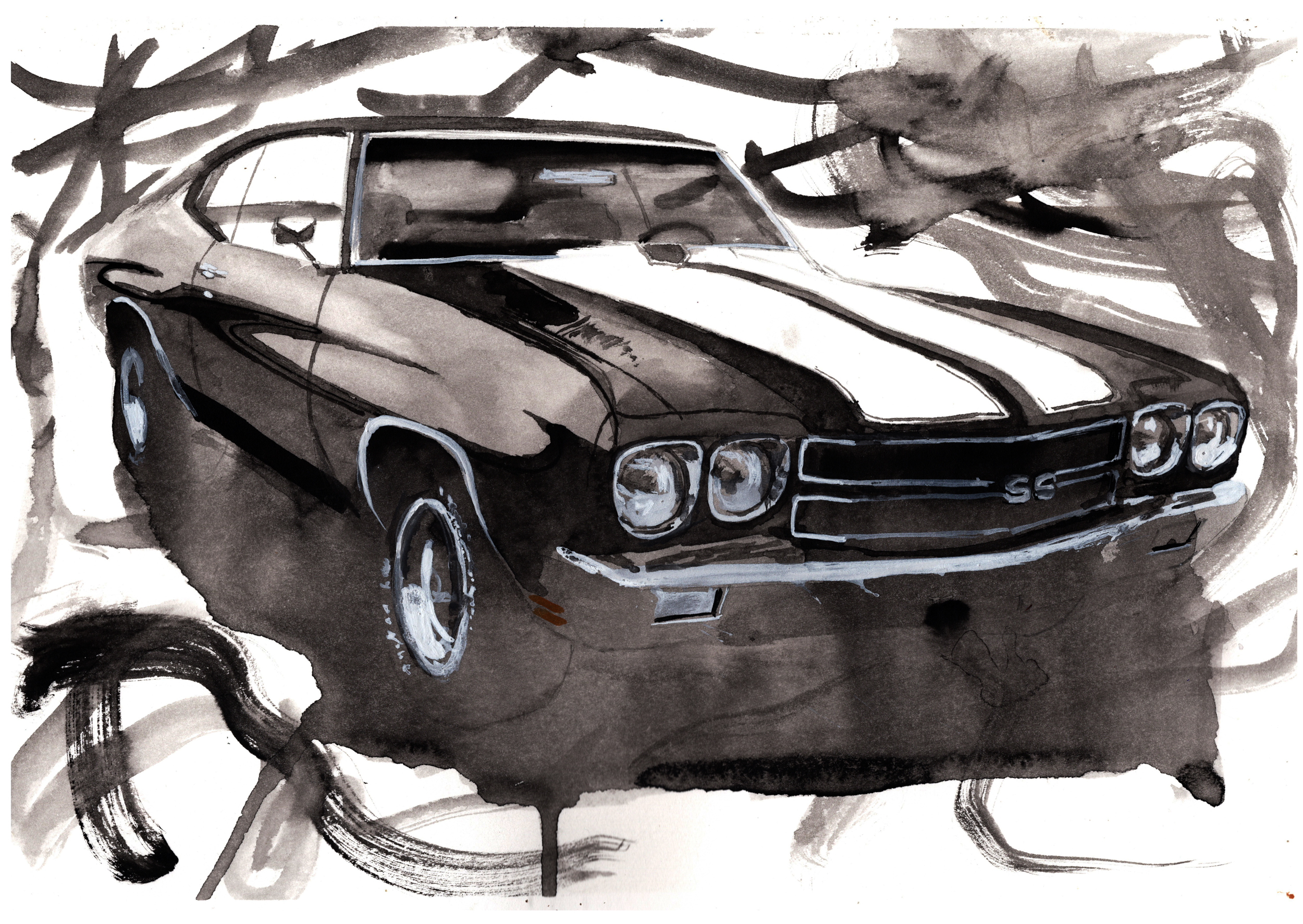 Chevy Chevelle SS Print. Chevy Chevelle SS Poster. Gifts For Him. Hand Painted Art. birthday gift