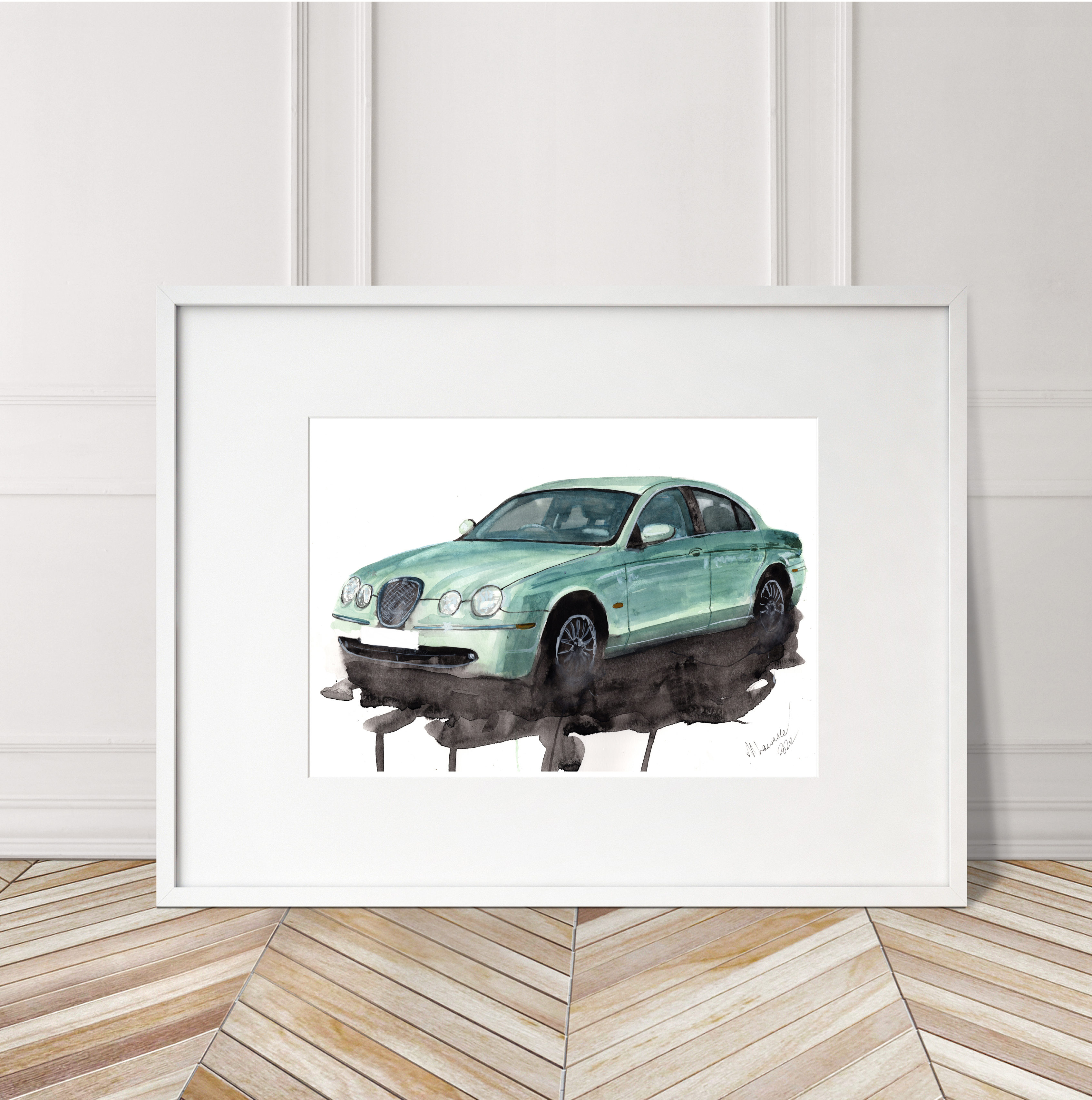 Jaguar S Type Print. Jaguar S Type Poster. Gifts For Him. Hand Painted Art. birthday gift