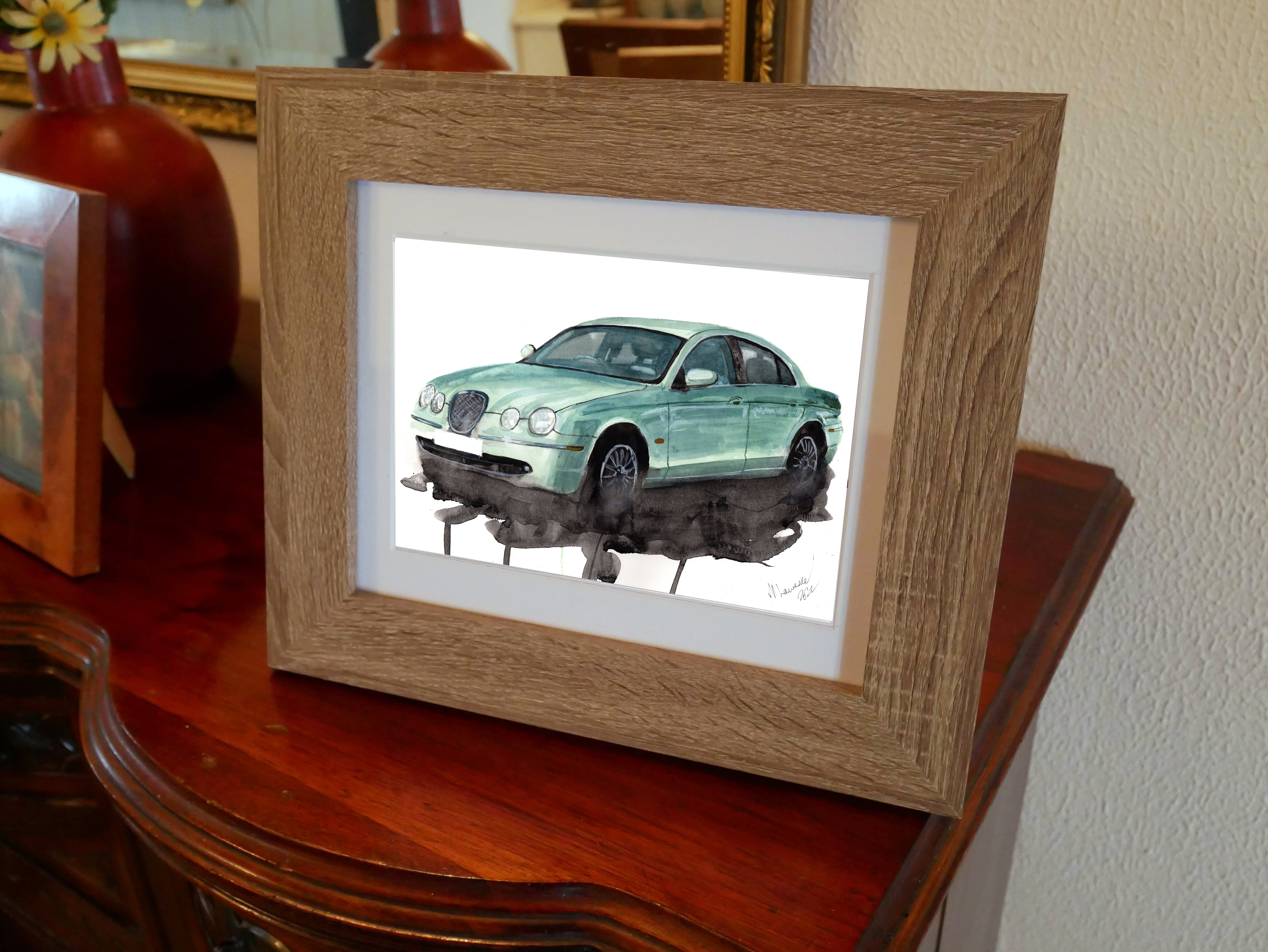 Jaguar S Type Print. Jaguar S Type Poster. Gifts For Him. Hand Painted Art. birthday gift