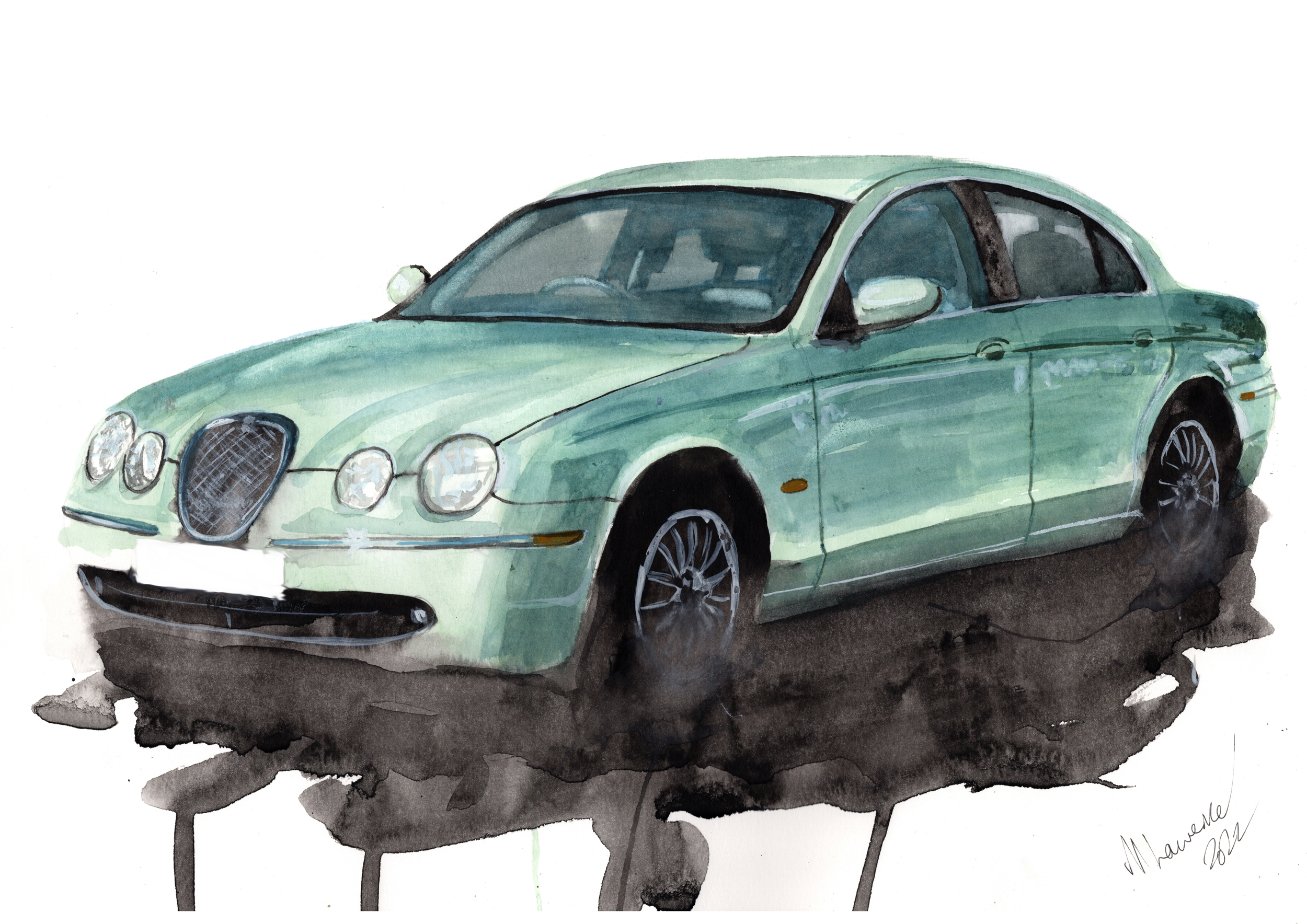 Jaguar S Type Print. Jaguar S Type Poster. Gifts For Him. Hand Painted Art. birthday gift