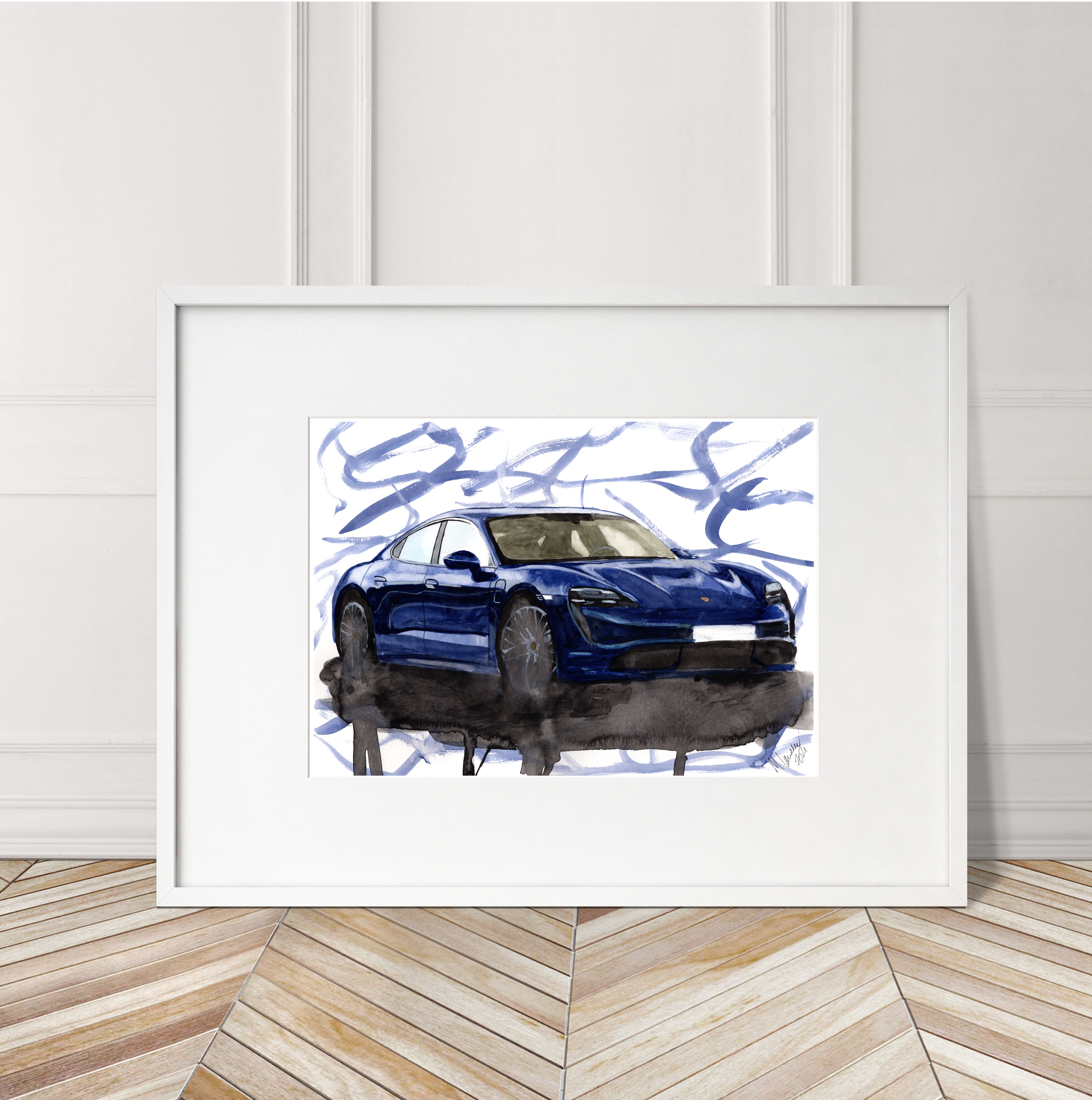 Porsche Taycan Print. Porsche Taycan Poster. Gifts For Him. Hand Painted Art. birthday gift