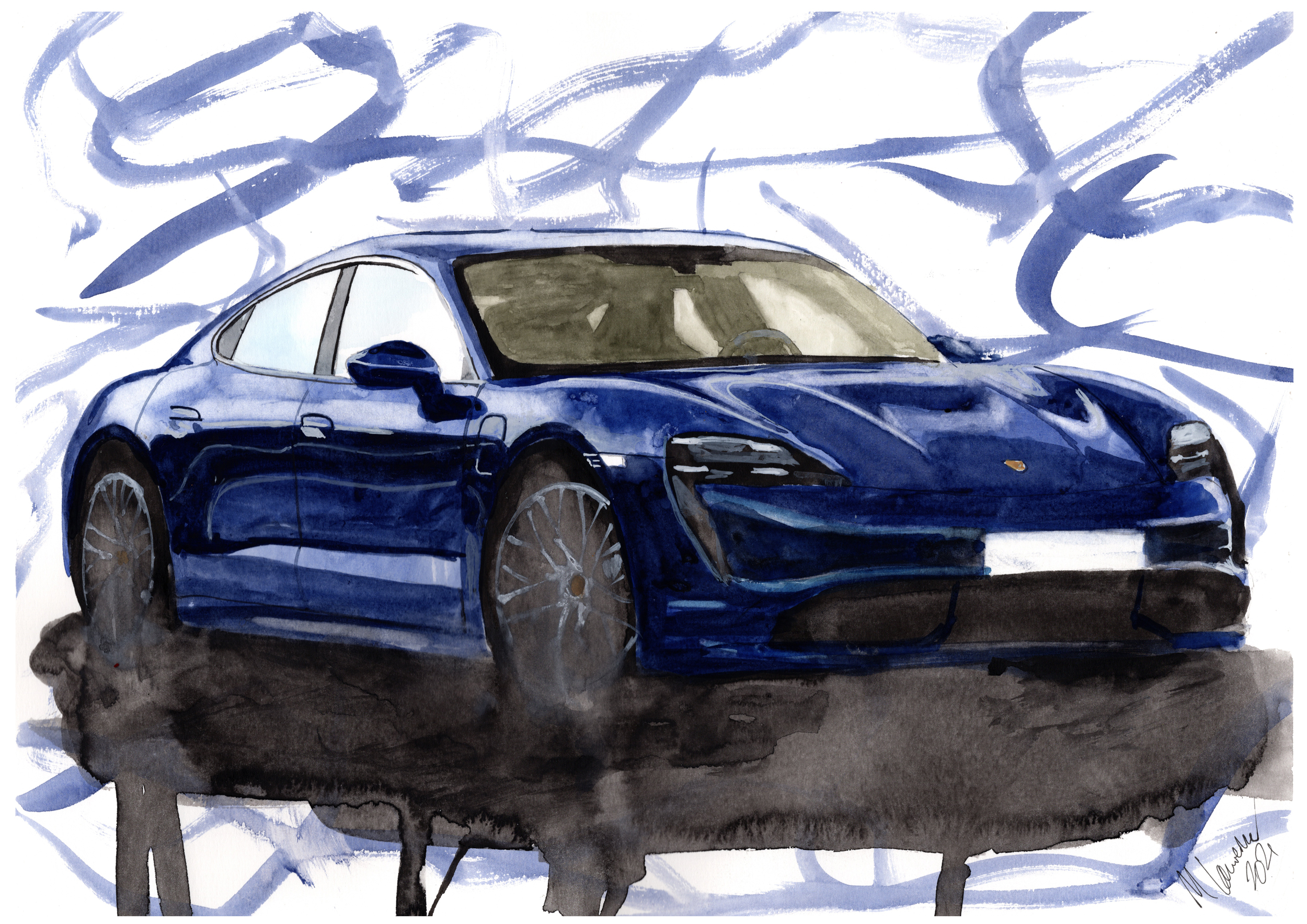Porsche Taycan Print. Porsche Taycan Poster. Gifts For Him. Hand Painted Art. birthday gift