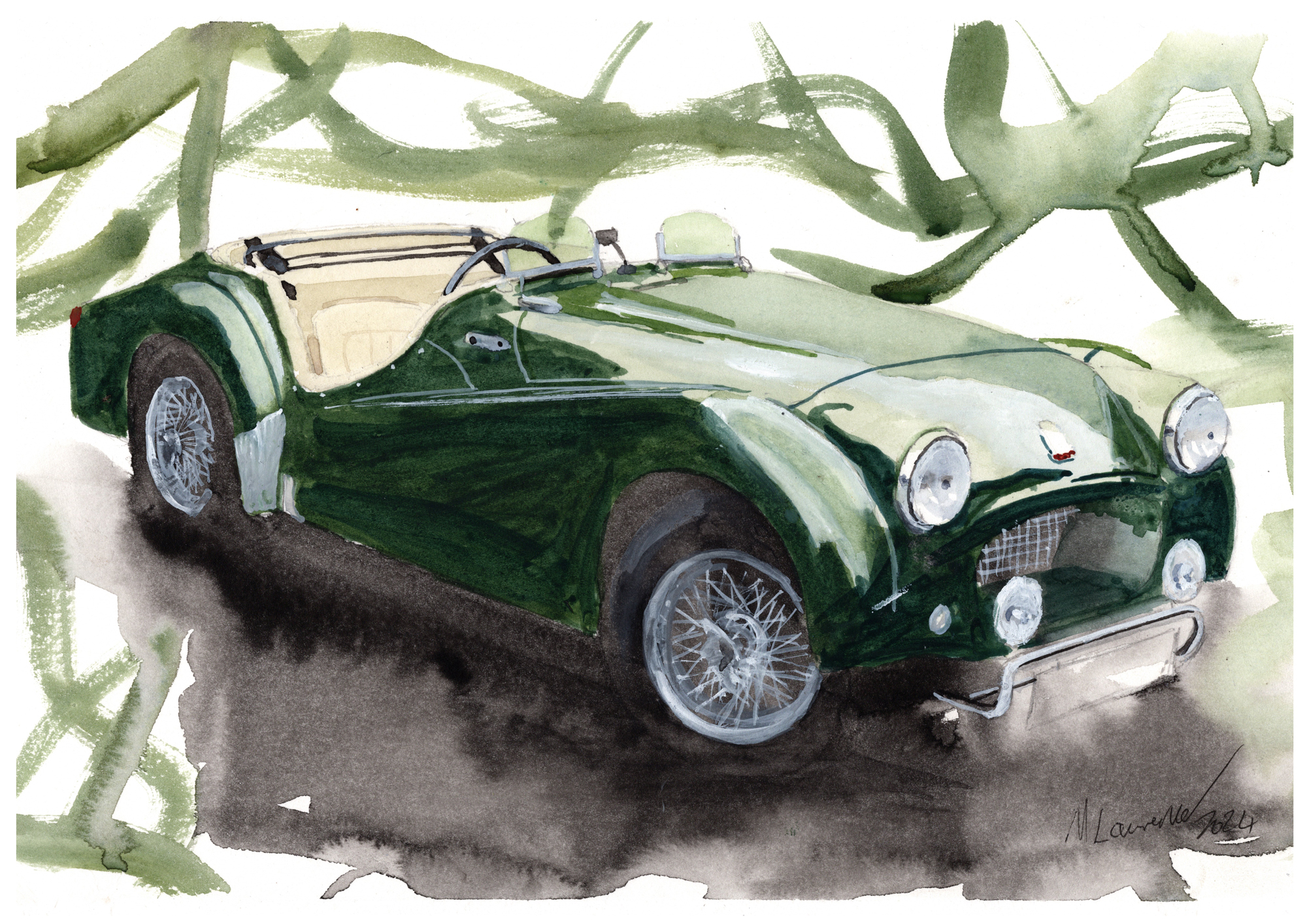 Triumph TR2 Print. Triumph TR2 Poster. Gifts For Him. Hand Painted Art. birthday gift